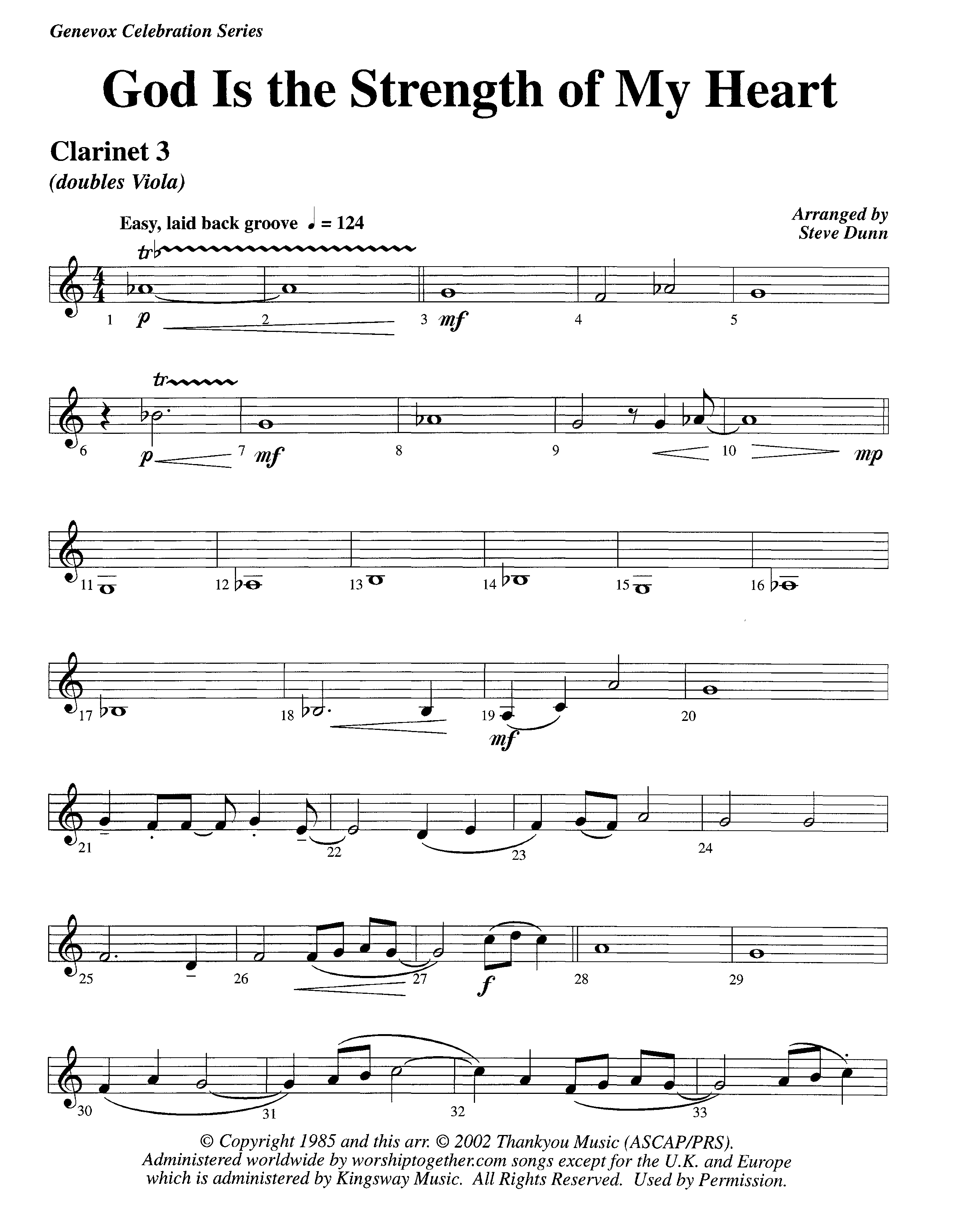 God Is The Strength Of My Heart (Instrumental) Clarinet 3 (Lifeway Worship / Arr. Steve Dunn)