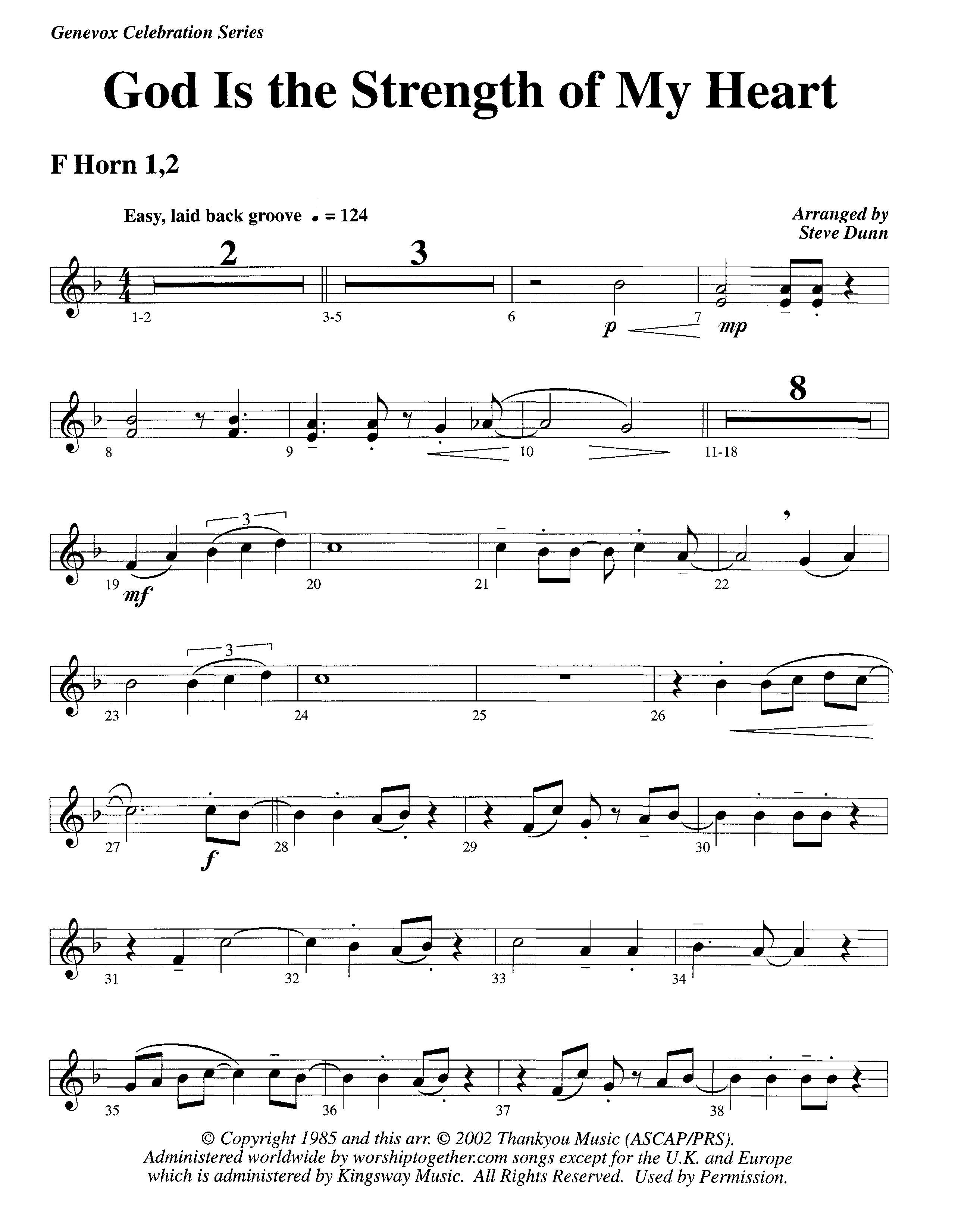 God Is The Strength Of My Heart (Instrumental) French Horn 1/2 (Lifeway Worship / Arr. Steve Dunn)