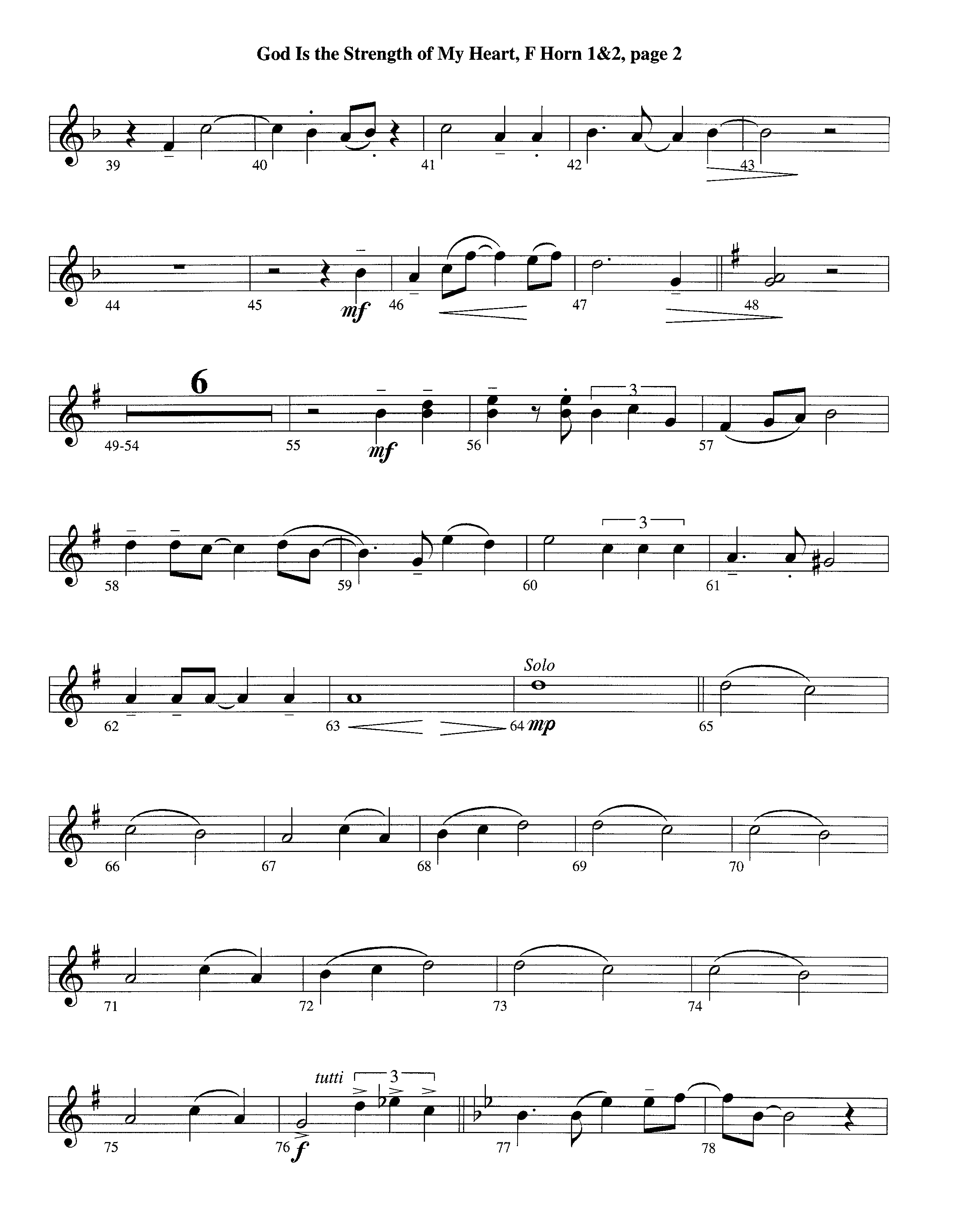 God Is The Strength Of My Heart (Instrumental) French Horn 1/2 (Lifeway Worship / Arr. Steve Dunn)