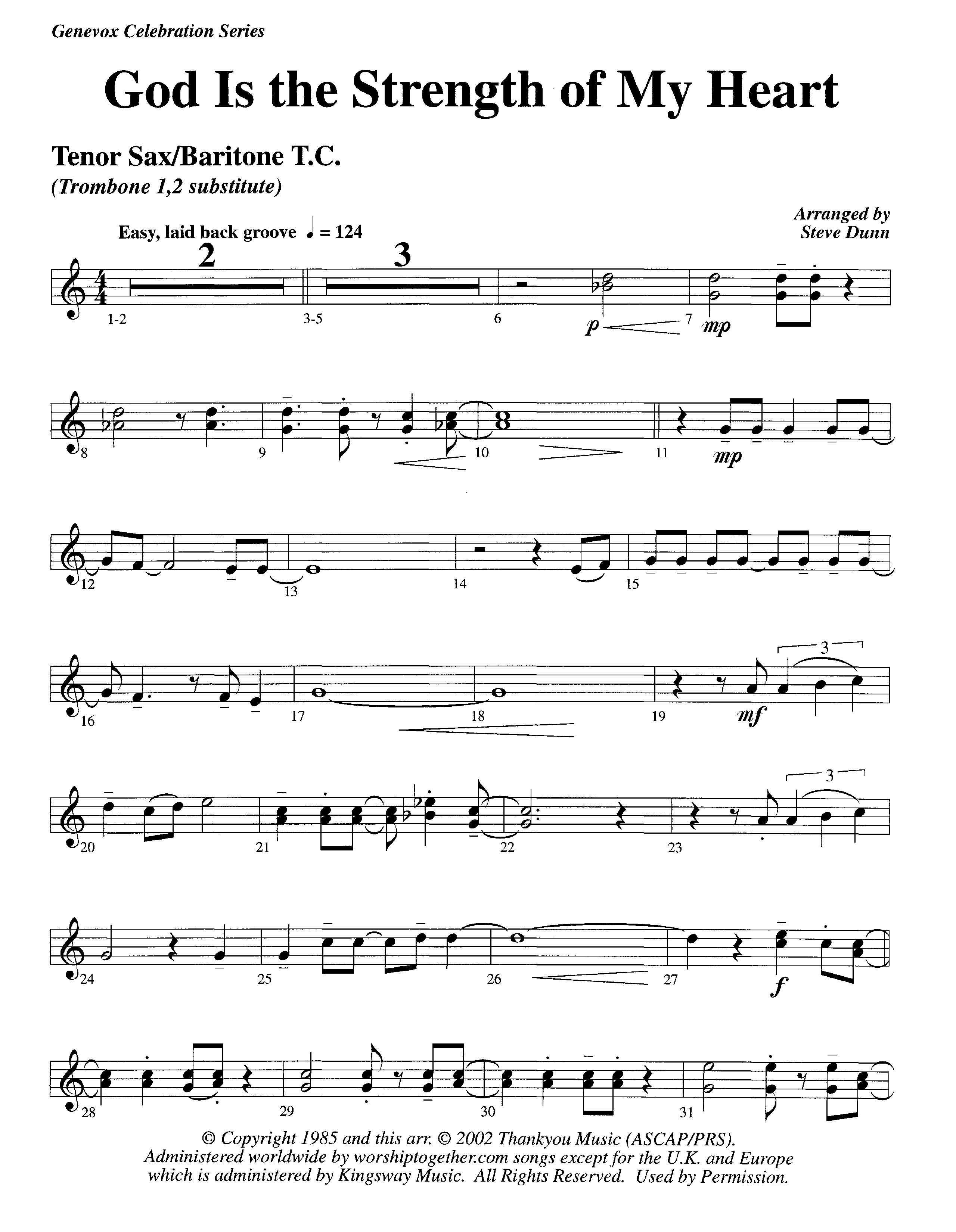 God Is The Strength Of My Heart (Instrumental) Tenor Sax/Baritone T.C. (Lifeway Worship / Arr. Steve Dunn)