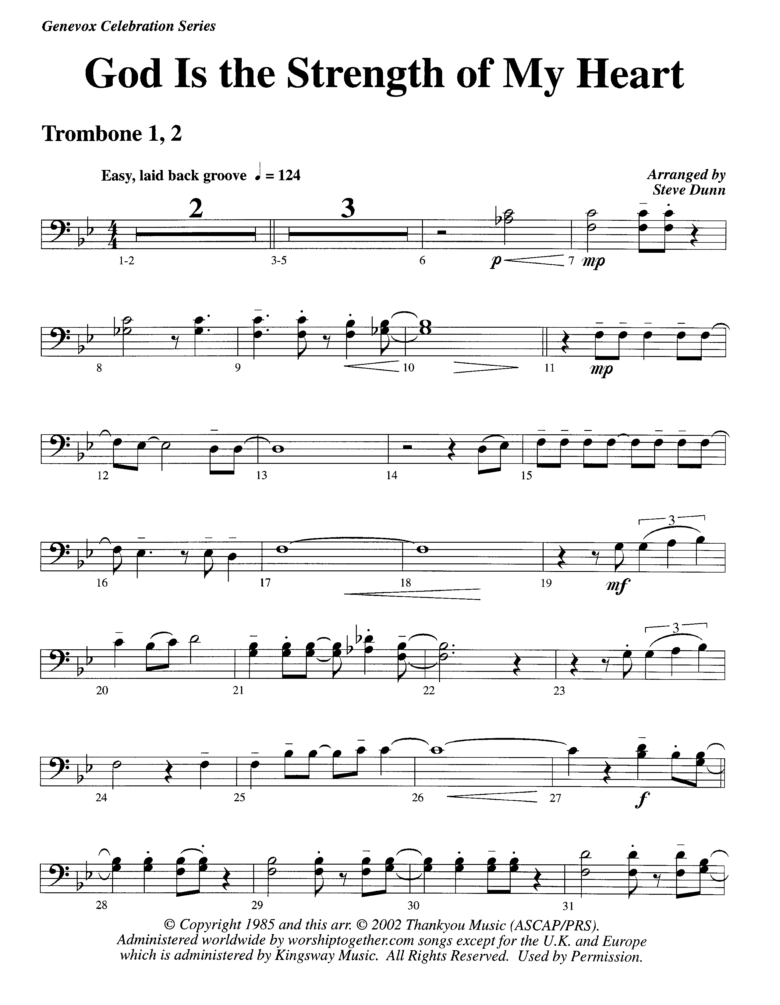 God Is The Strength Of My Heart (Instrumental) Trombone 1/2 (Lifeway Worship / Arr. Steve Dunn)