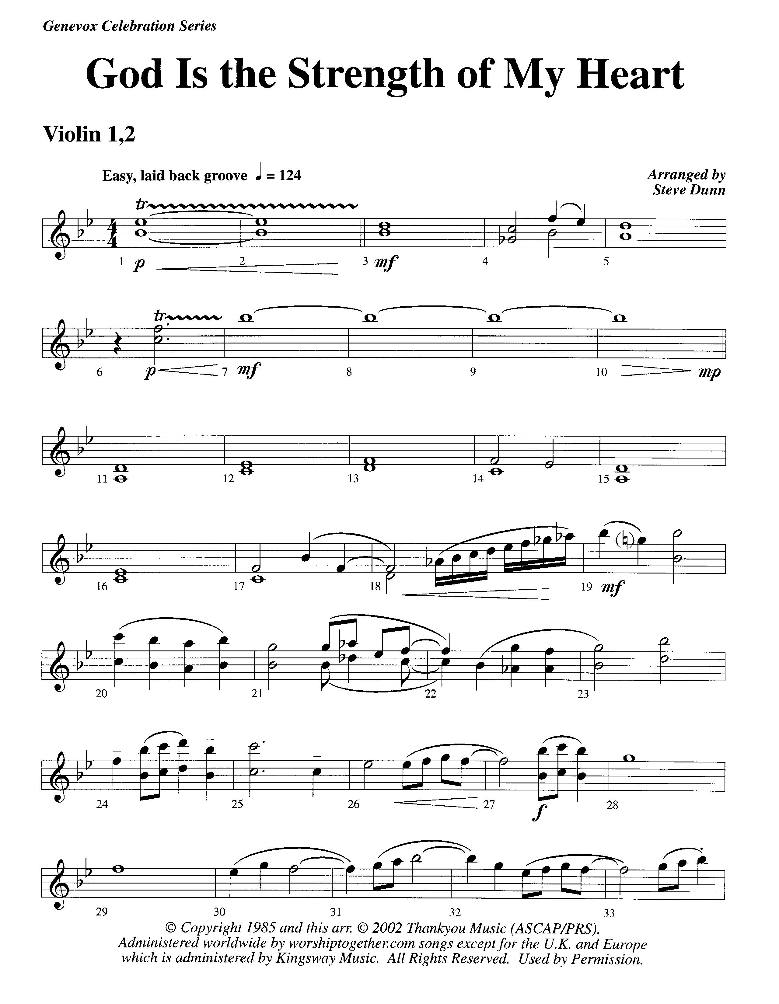 God Is The Strength Of My Heart (Instrumental) Violin 1/2 (Lifeway Worship / Arr. Steve Dunn)