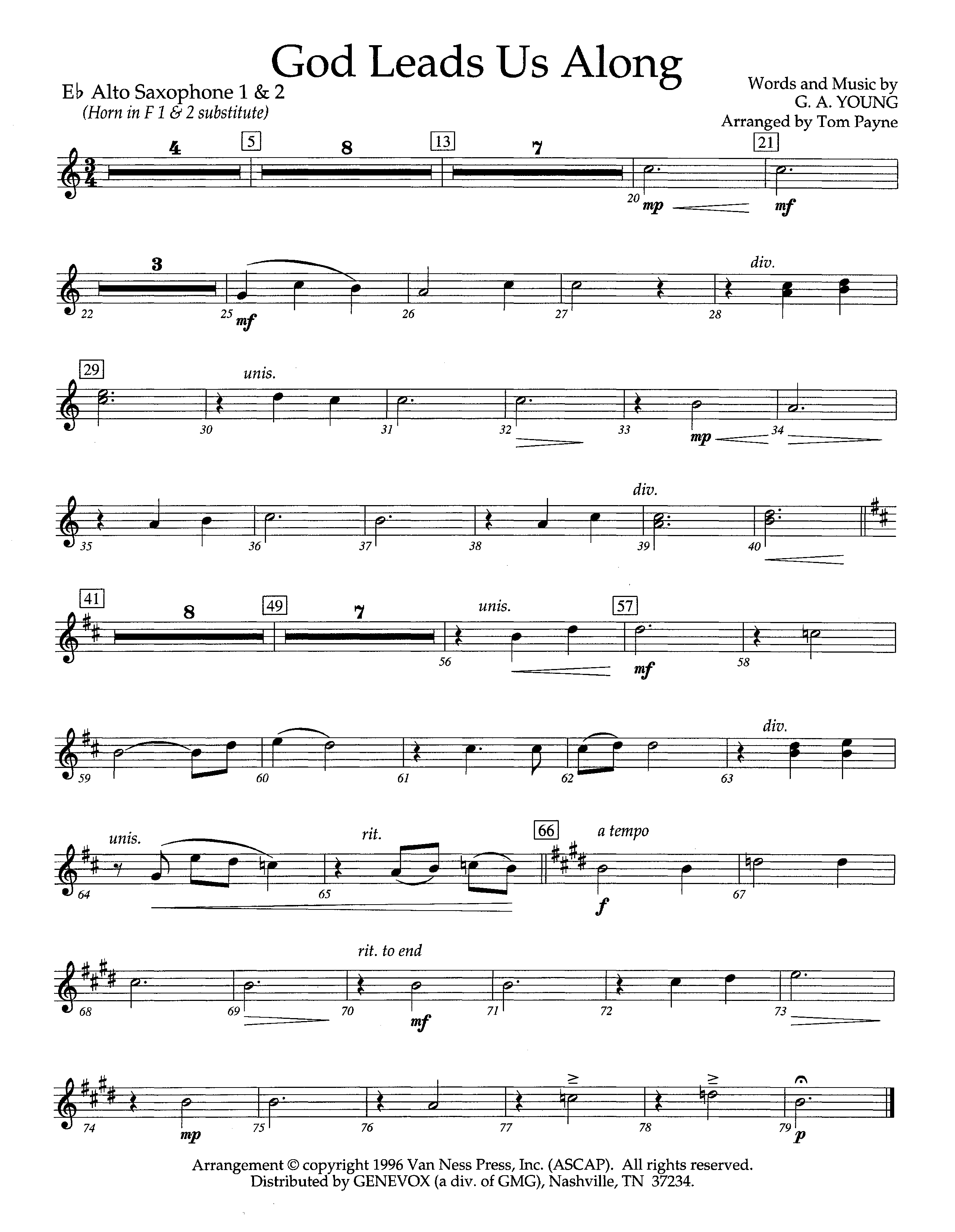God Leads Us Along (Instrumental) Alto Sax 1/2 (Lifeway Worship / Arr. Tom Payne)