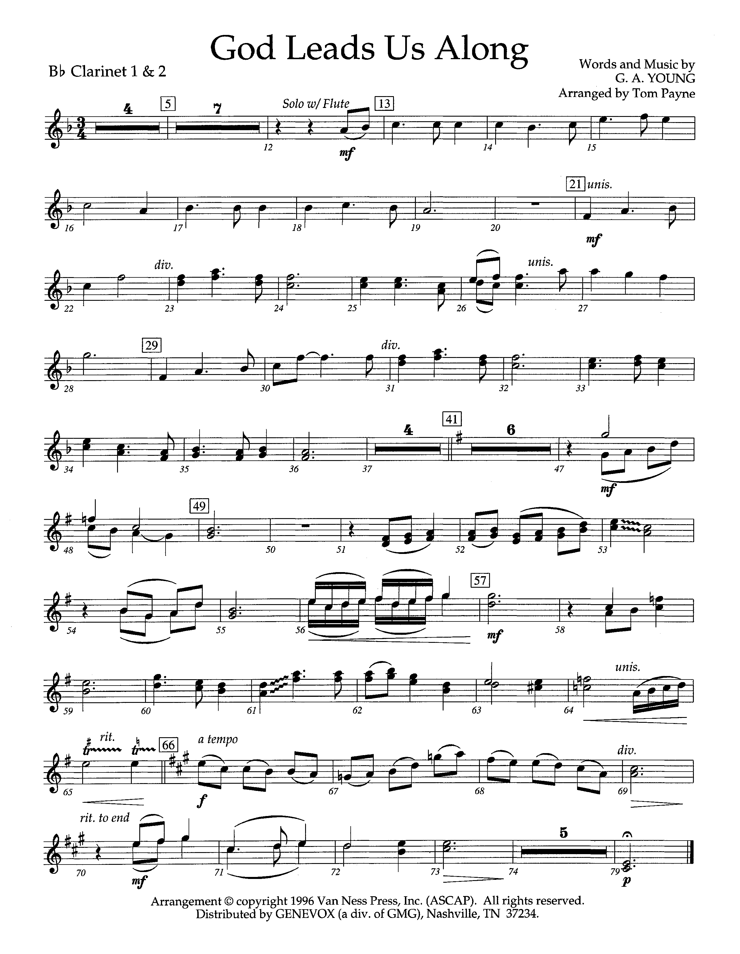 God Leads Us Along (Instrumental) Clarinet 1/2 (Lifeway Worship / Arr. Tom Payne)