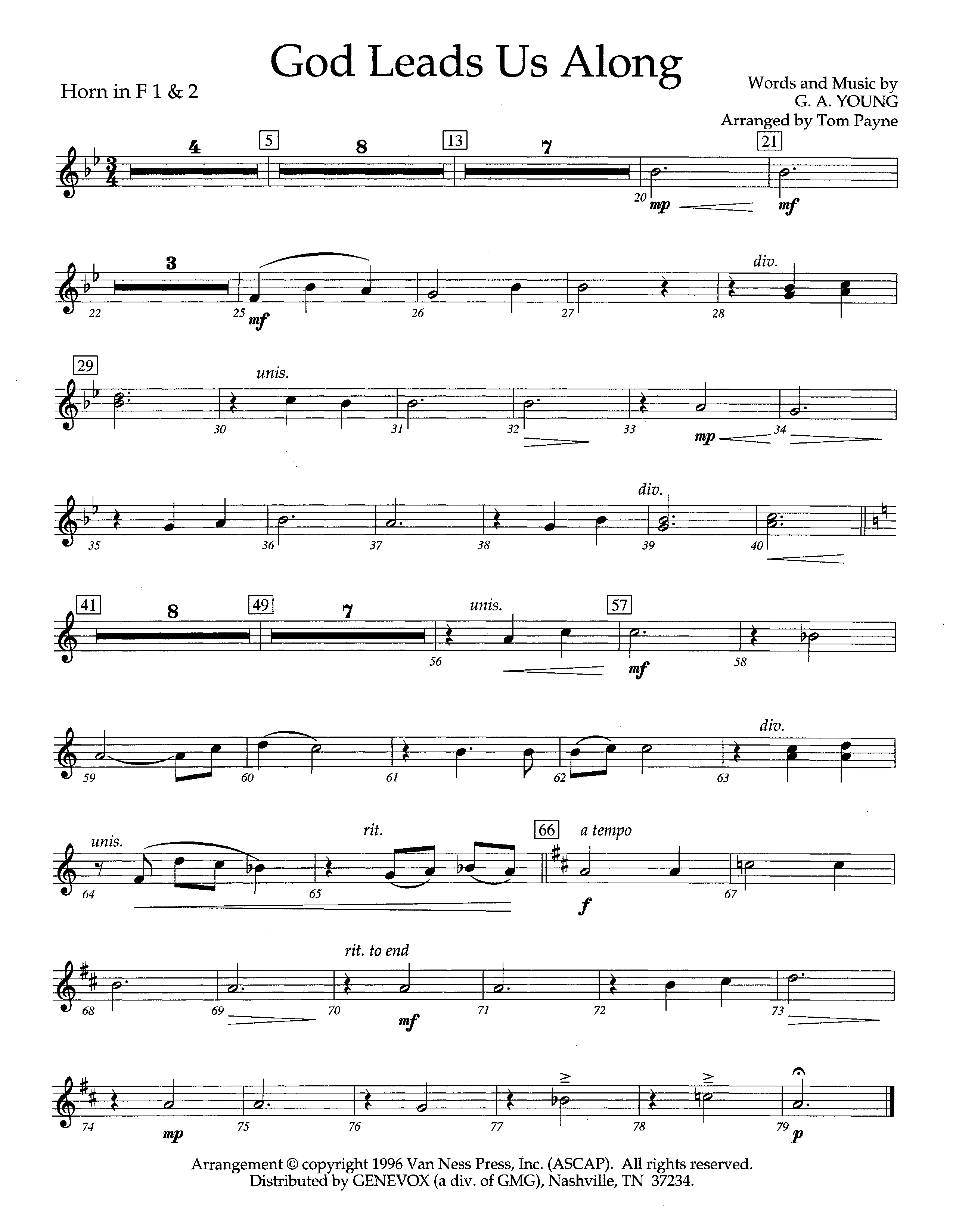 God Leads Us Along (Instrumental) French Horn 1/2 (Lifeway Worship / Arr. Tom Payne)