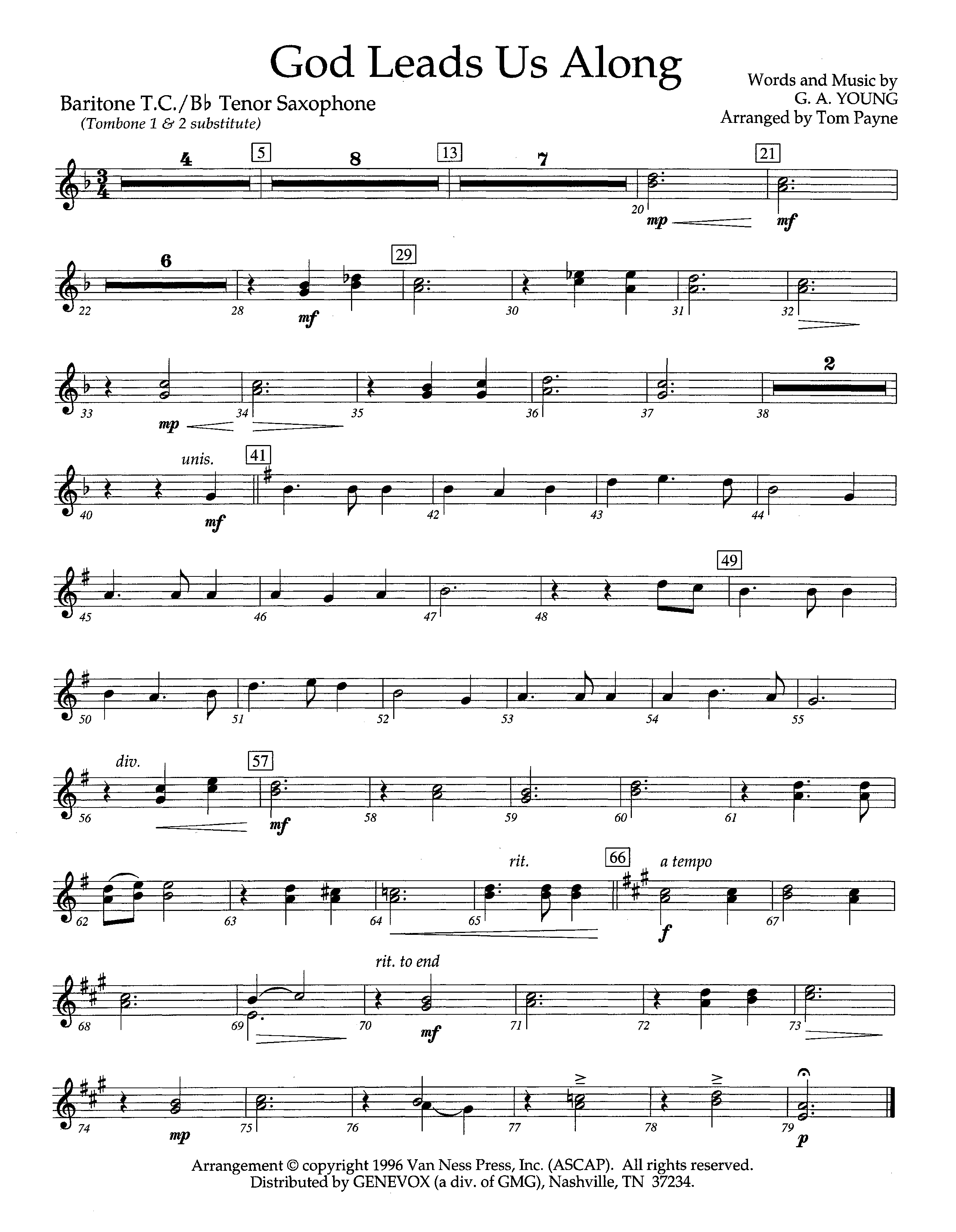 God Leads Us Along (Instrumental) Tenor Sax/Baritone T.C. (Lifeway Worship / Arr. Tom Payne)