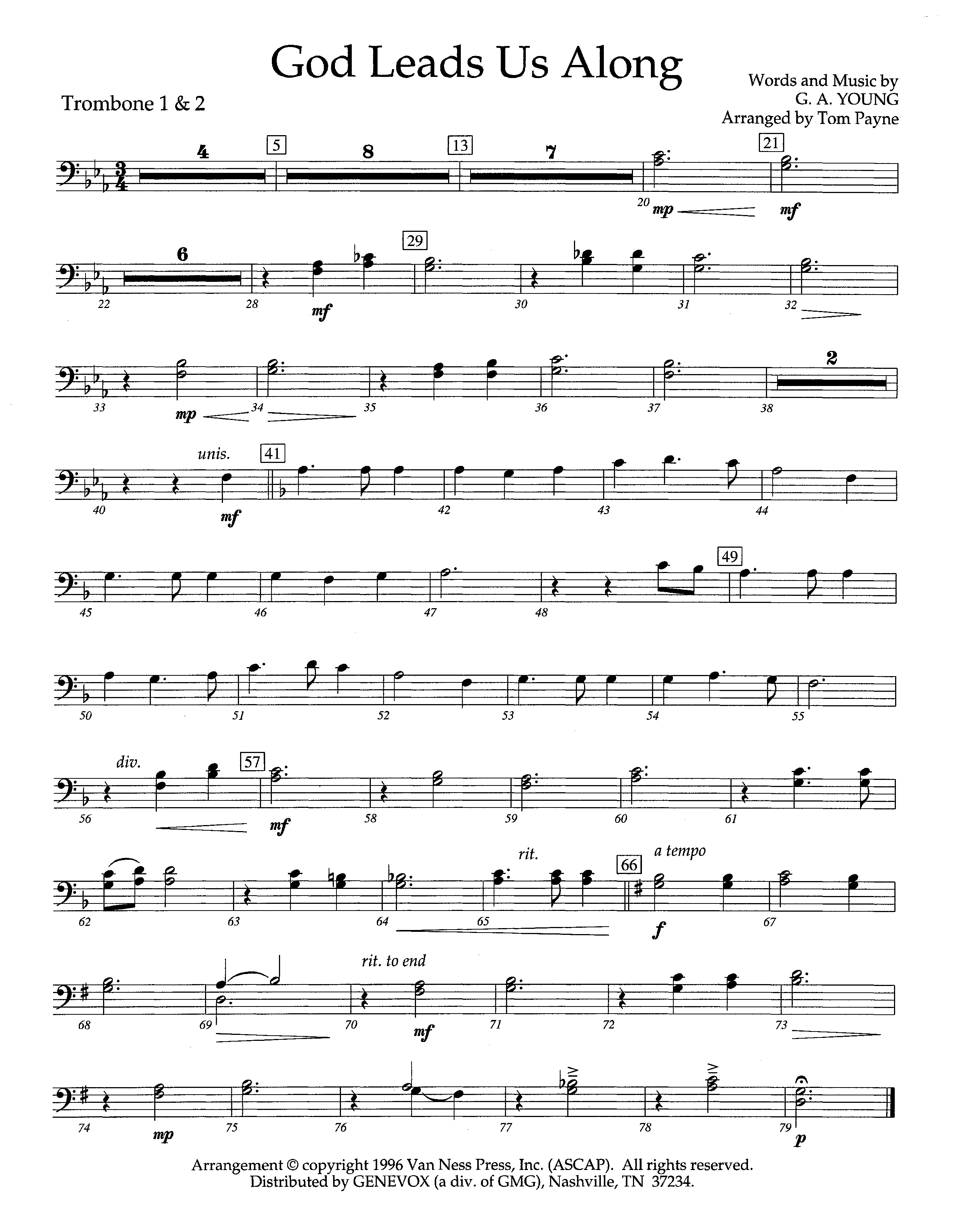 God Leads Us Along (Instrumental) Trombone 1/2 (Lifeway Worship / Arr. Tom Payne)