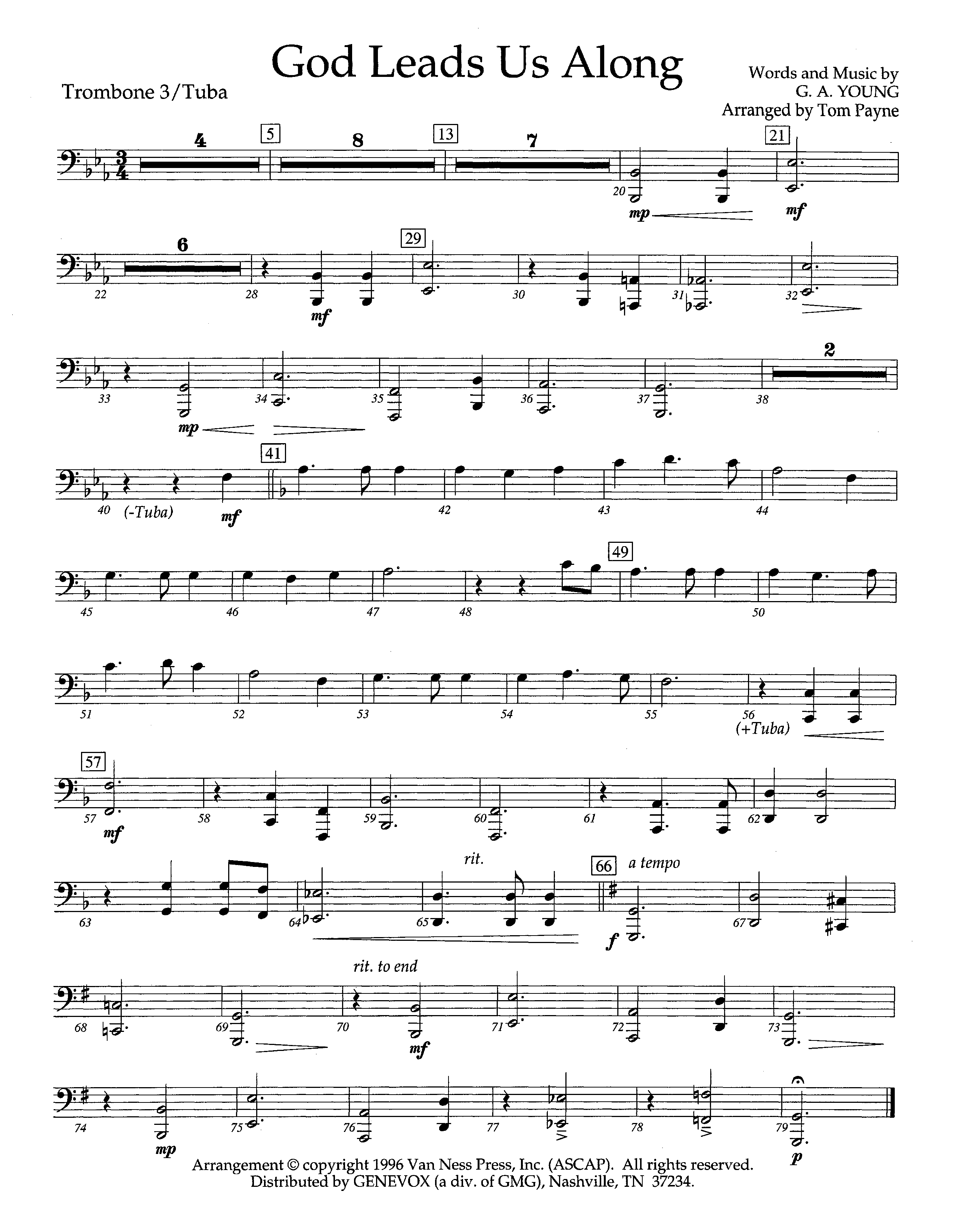 God Leads Us Along (Instrumental) Trombone 3/Tuba (Lifeway Worship / Arr. Tom Payne)