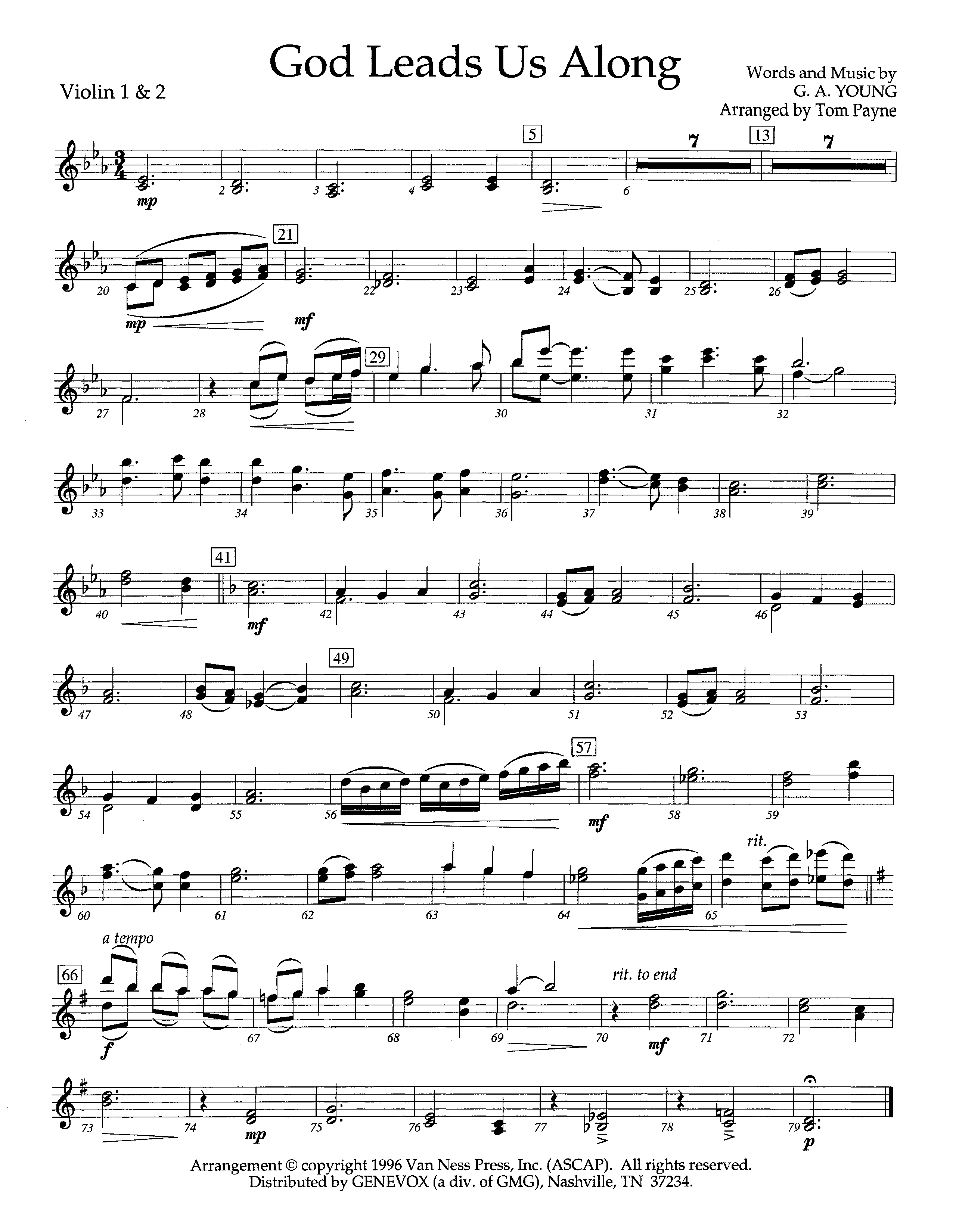 God Leads Us Along (Instrumental) Violin 1/2 (Lifeway Worship / Arr. Tom Payne)