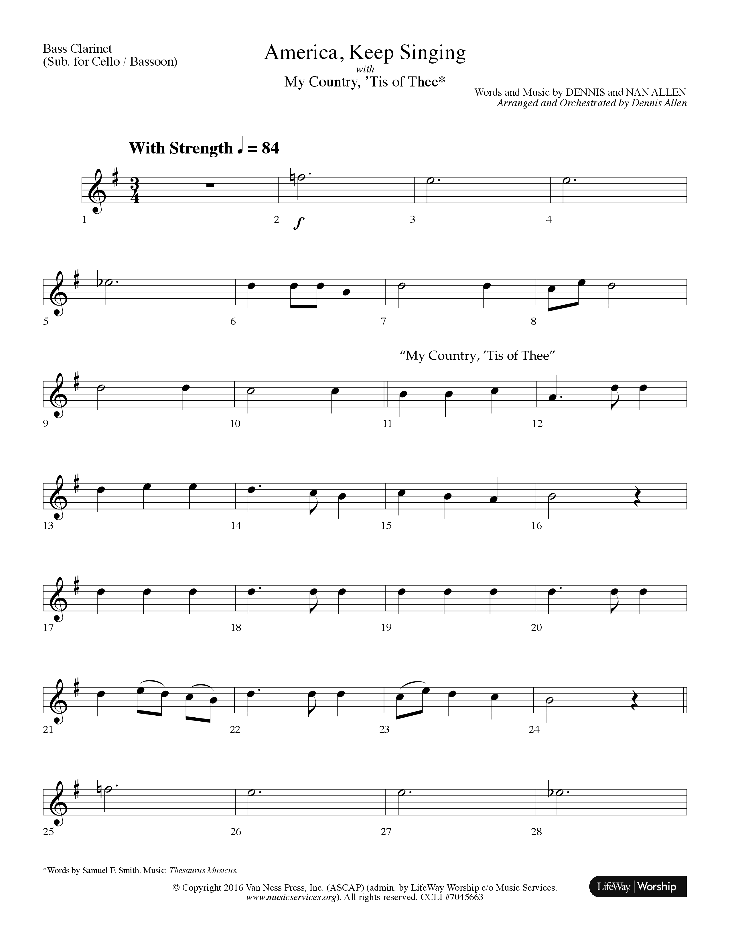 America Keep Singing (with My Country Tis Of Thee) (Choral Anthem SATB) Bass Clarinet (Lifeway Choral / Arr. Dennis Allen)