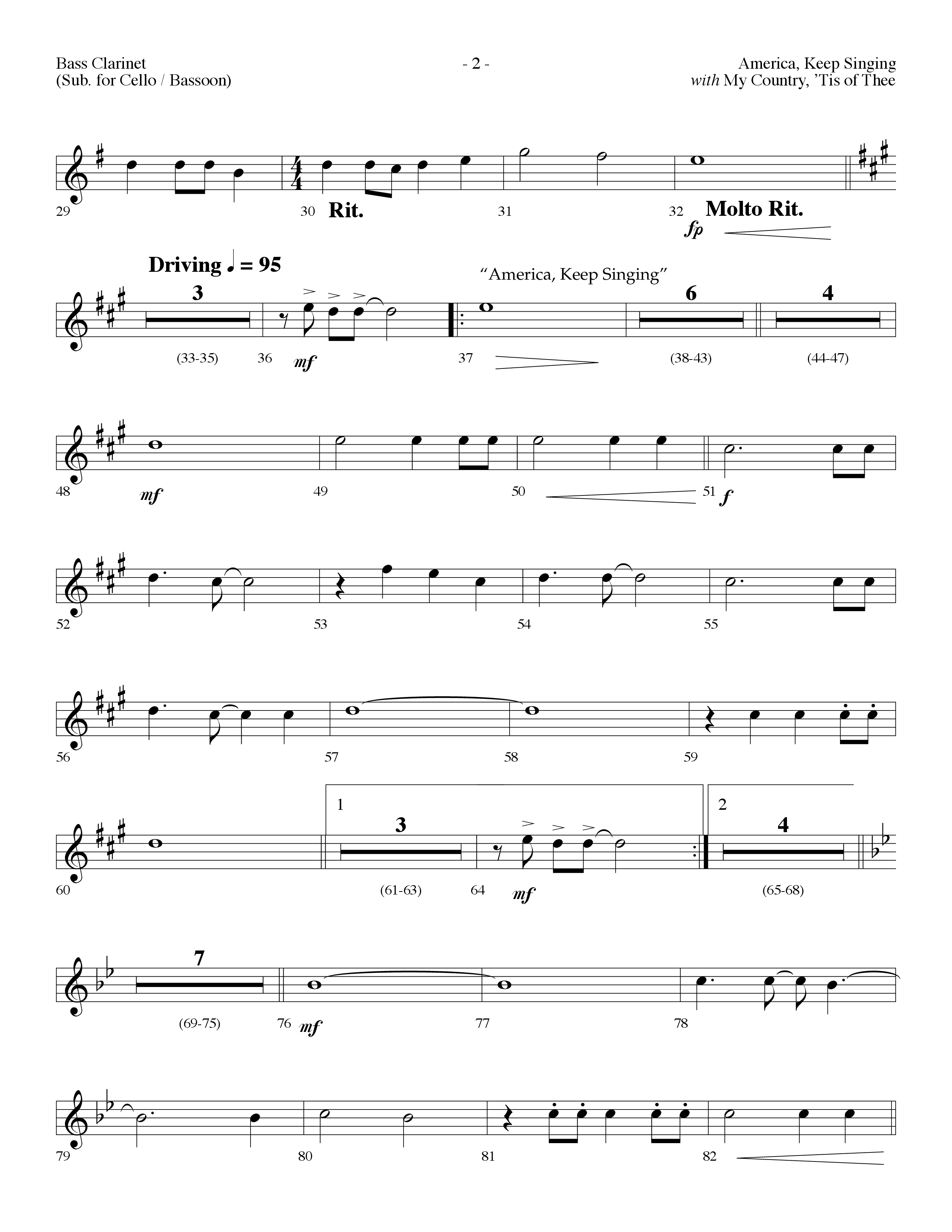 America Keep Singing (with My Country Tis Of Thee) (Choral Anthem SATB) Bass Clarinet (Lifeway Choral / Arr. Dennis Allen)