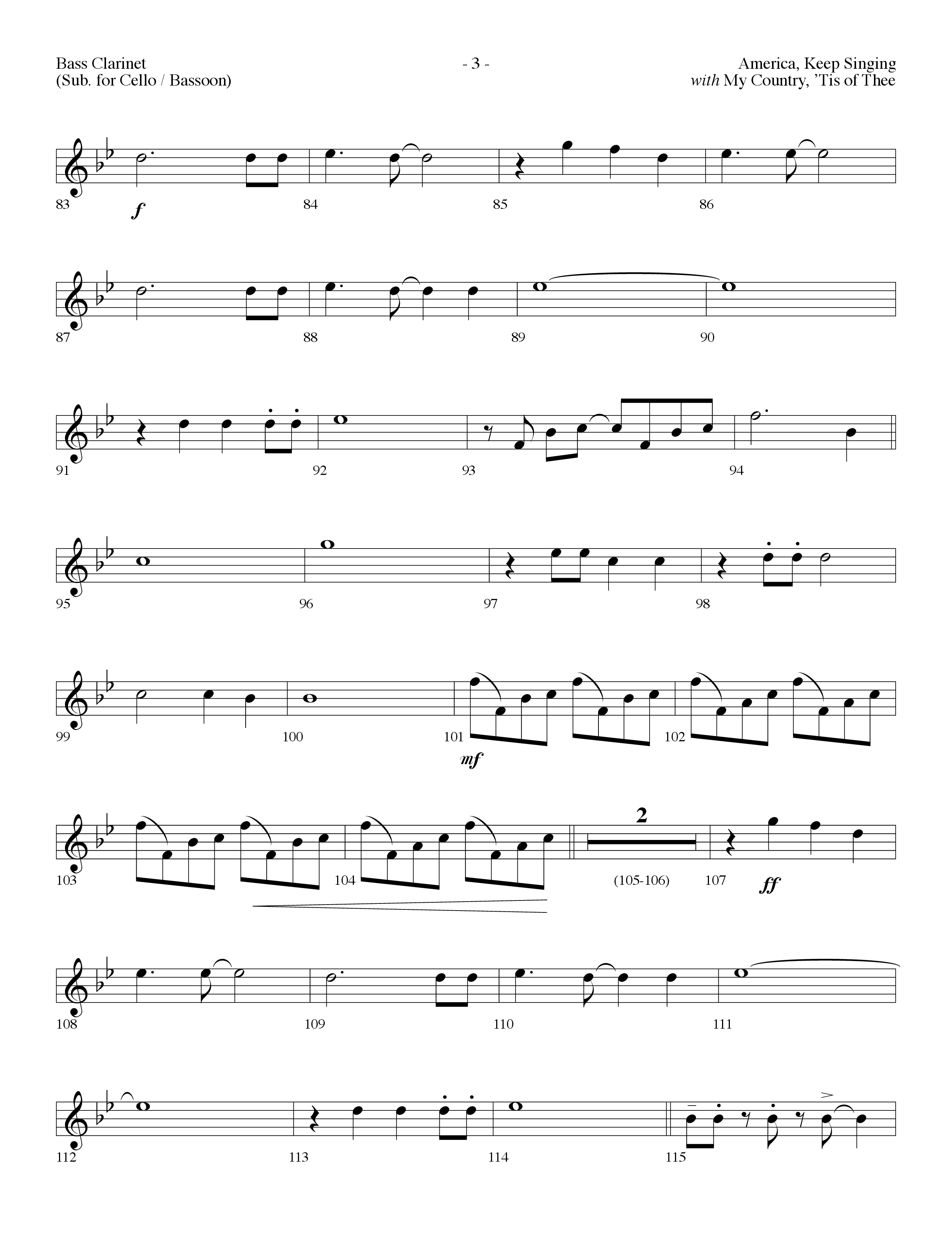 America Keep Singing (with My Country Tis Of Thee) (Choral Anthem SATB) Bass Clarinet (Lifeway Choral / Arr. Dennis Allen)