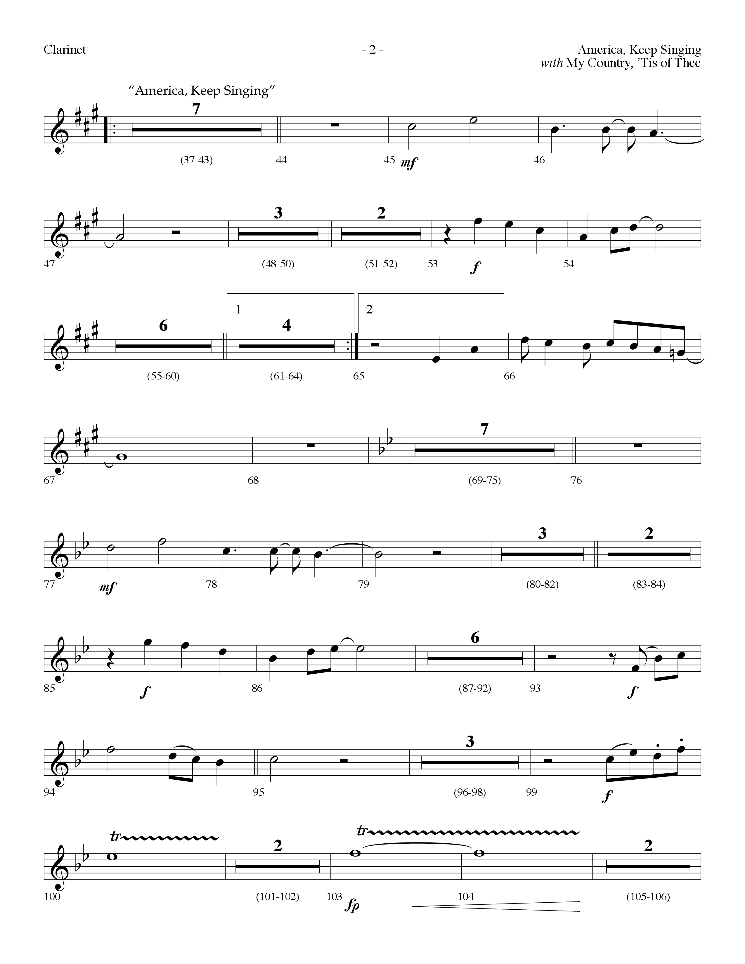 America Keep Singing (with My Country Tis Of Thee) (Choral Anthem SATB) Clarinet (Lifeway Choral / Arr. Dennis Allen)