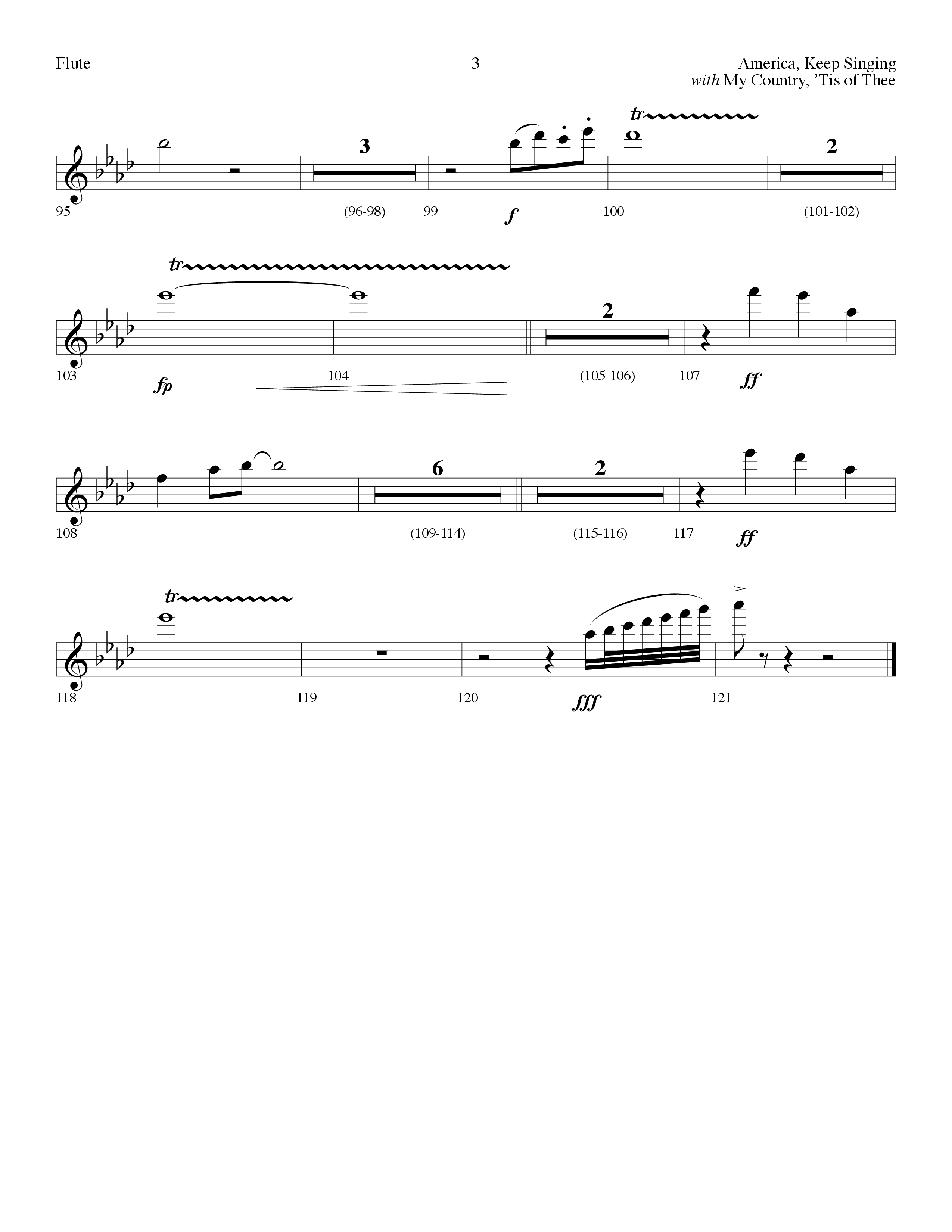 America Keep Singing (with My Country Tis Of Thee) (Choral Anthem SATB) Flute (Lifeway Choral / Arr. Dennis Allen)