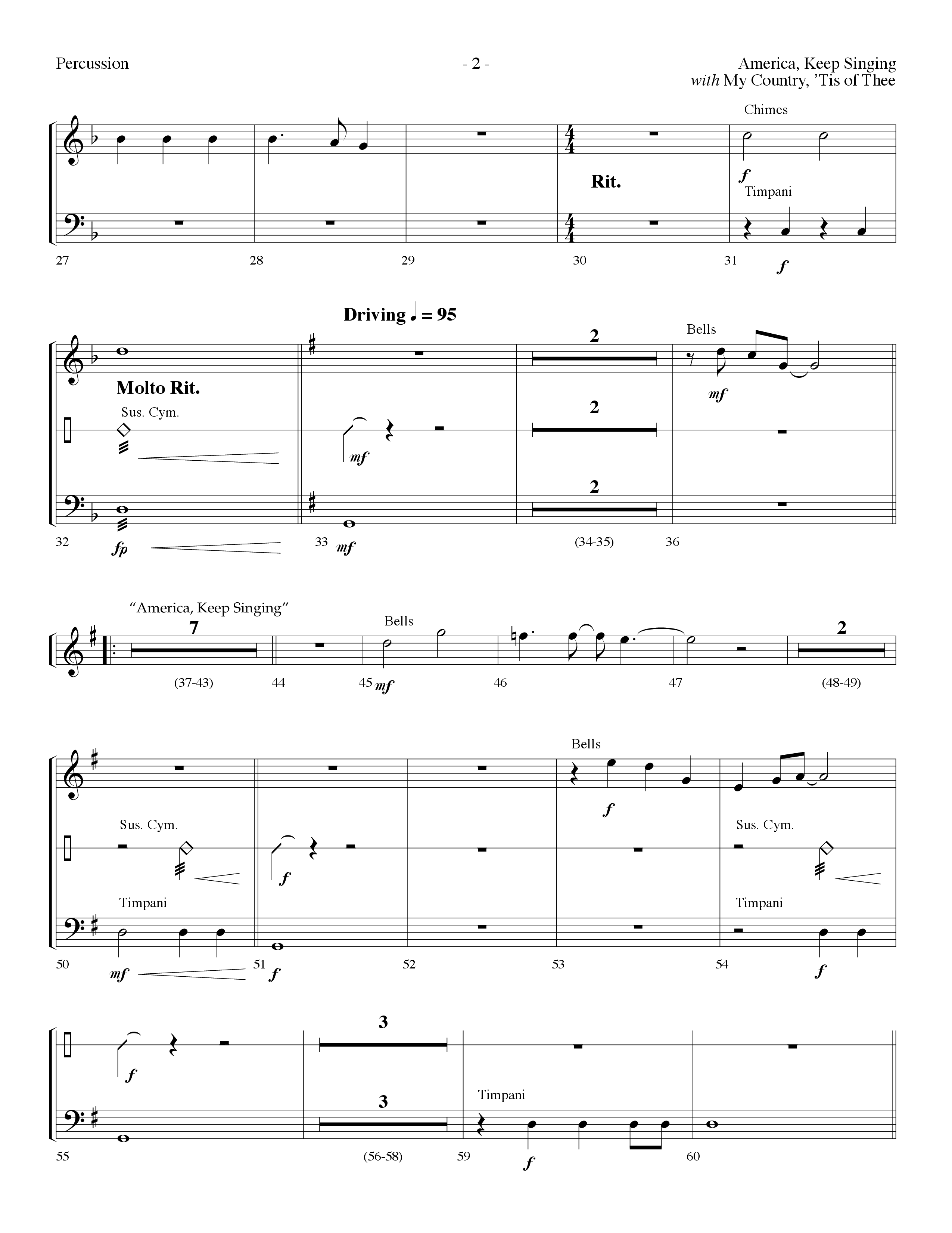America Keep Singing (with My Country Tis Of Thee) (Choral Anthem SATB) Percussion (Lifeway Choral / Arr. Dennis Allen)