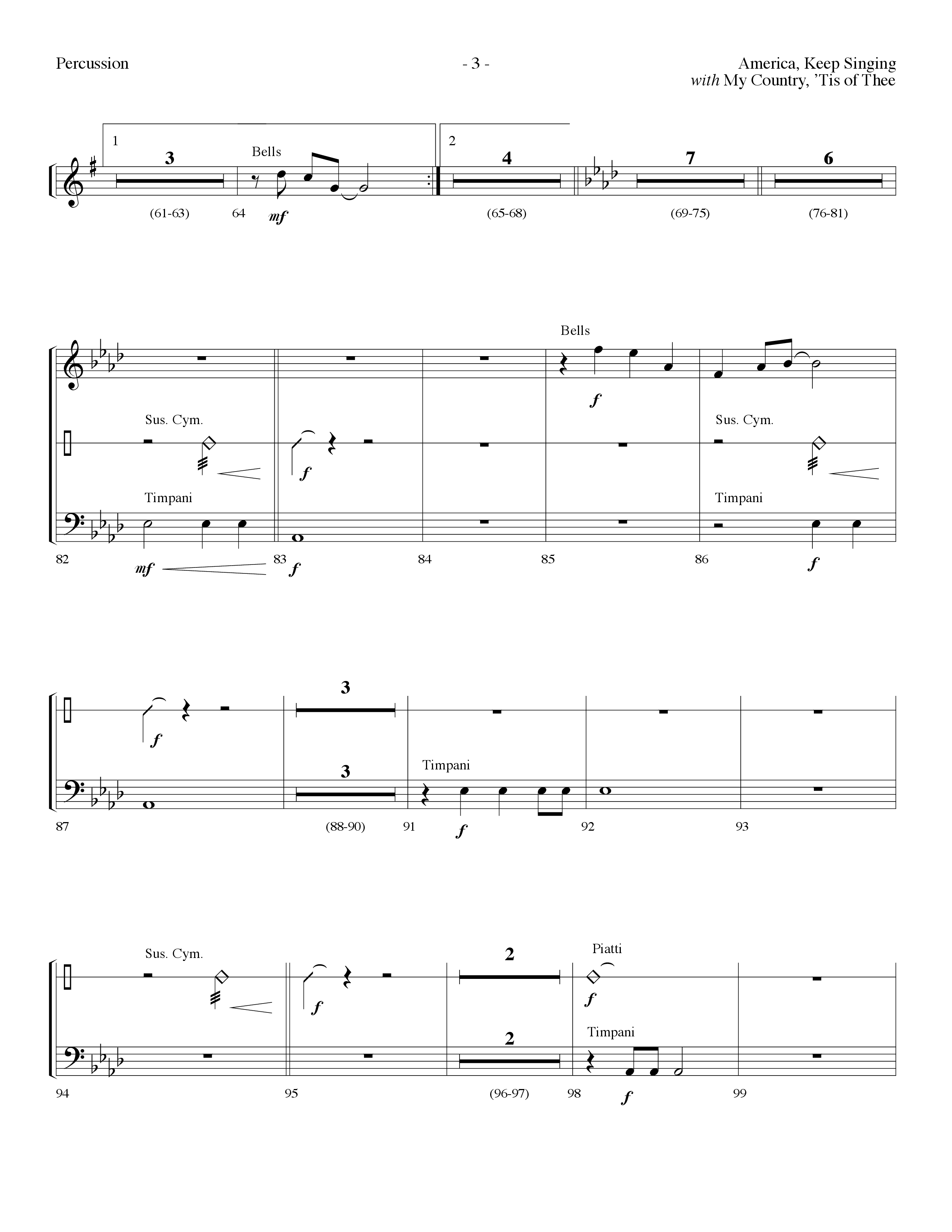 America Keep Singing (with My Country Tis Of Thee) (Choral Anthem SATB) Percussion (Lifeway Choral / Arr. Dennis Allen)