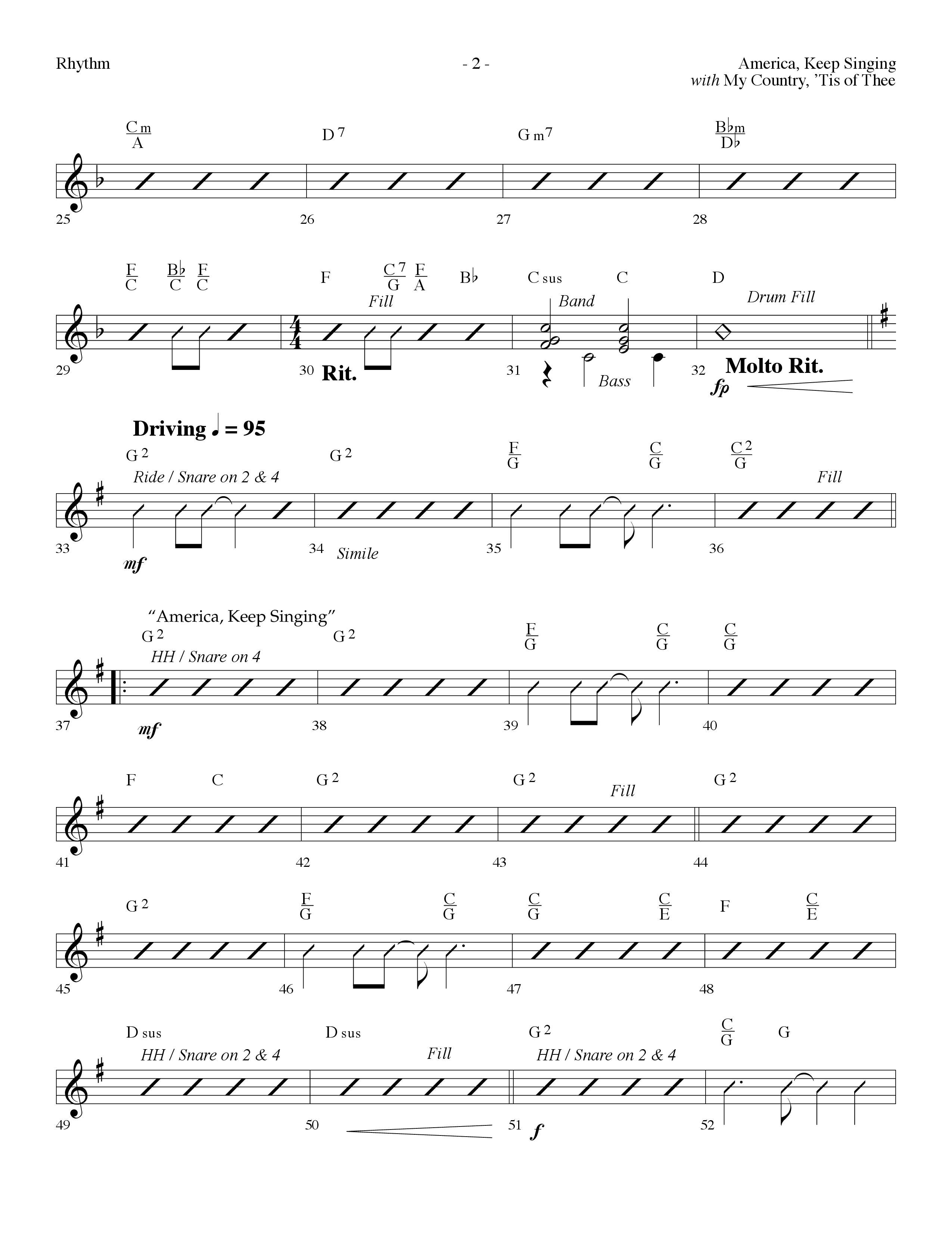 America Keep Singing (with My Country Tis Of Thee) (Choral Anthem SATB) Rhythm Chart (Lifeway Choral / Arr. Dennis Allen)