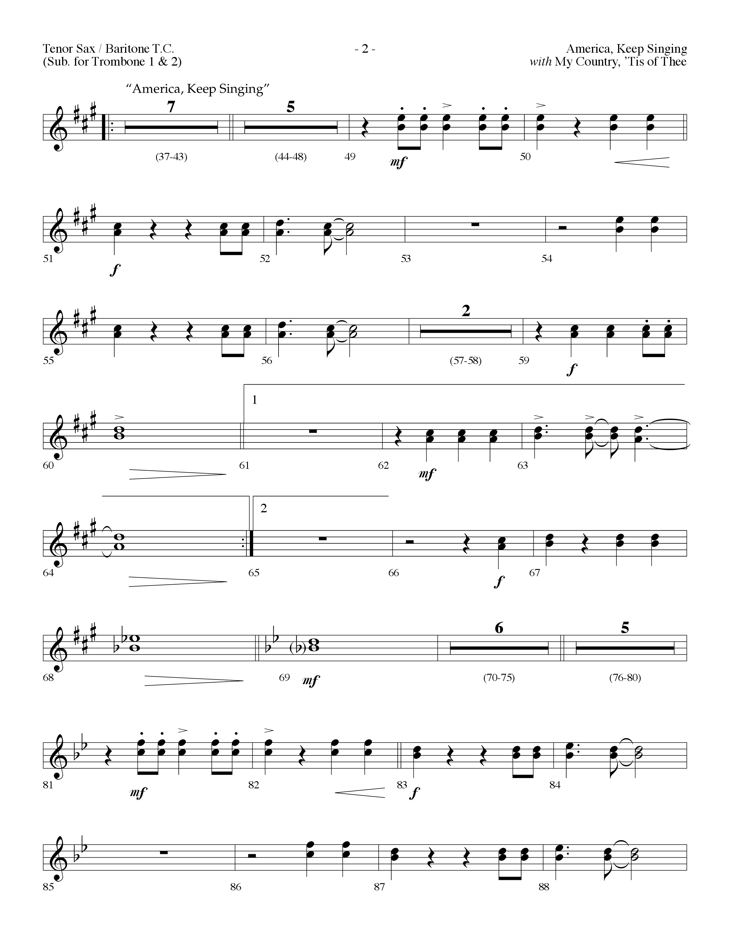 America Keep Singing (with My Country Tis Of Thee) (Choral Anthem SATB) Tenor Sax/Baritone T.C. (Lifeway Choral / Arr. Dennis Allen)