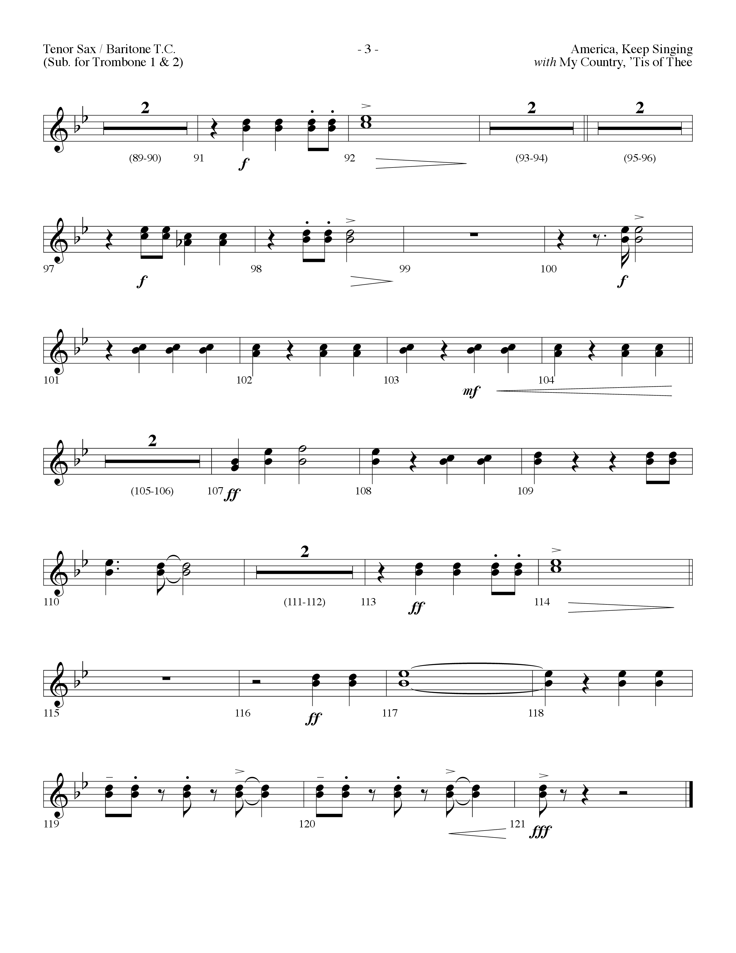 America Keep Singing (with My Country Tis Of Thee) (Choral Anthem SATB) Tenor Sax/Baritone T.C. (Lifeway Choral / Arr. Dennis Allen)