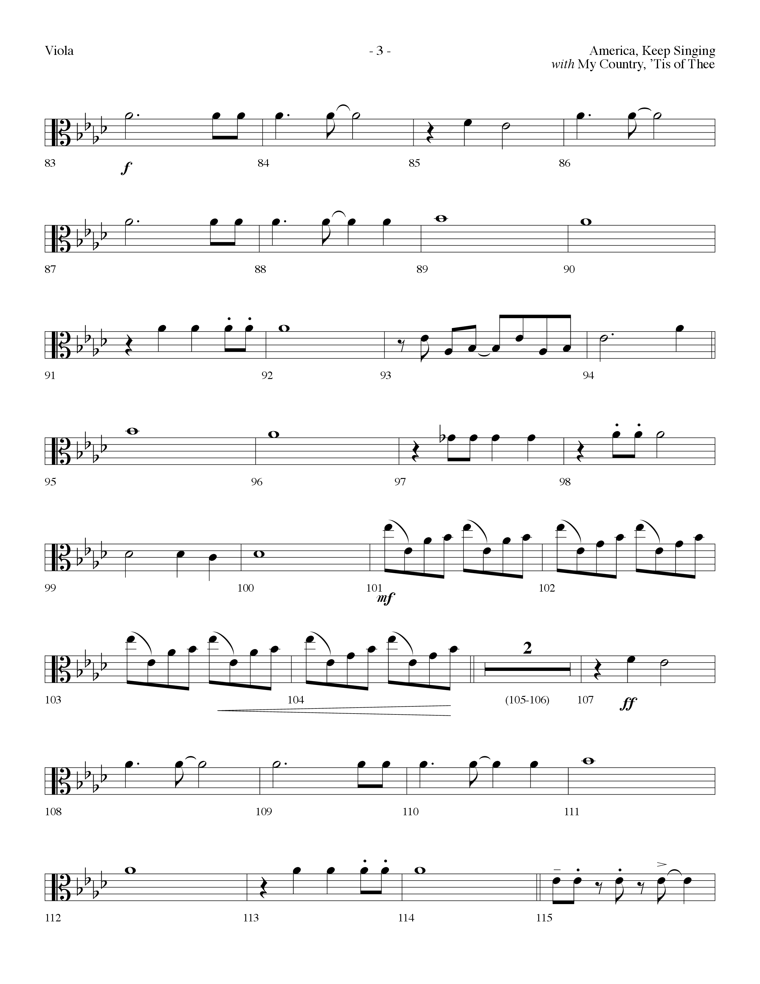 America Keep Singing (with My Country Tis Of Thee) (Choral Anthem SATB) Viola (Lifeway Choral / Arr. Dennis Allen)