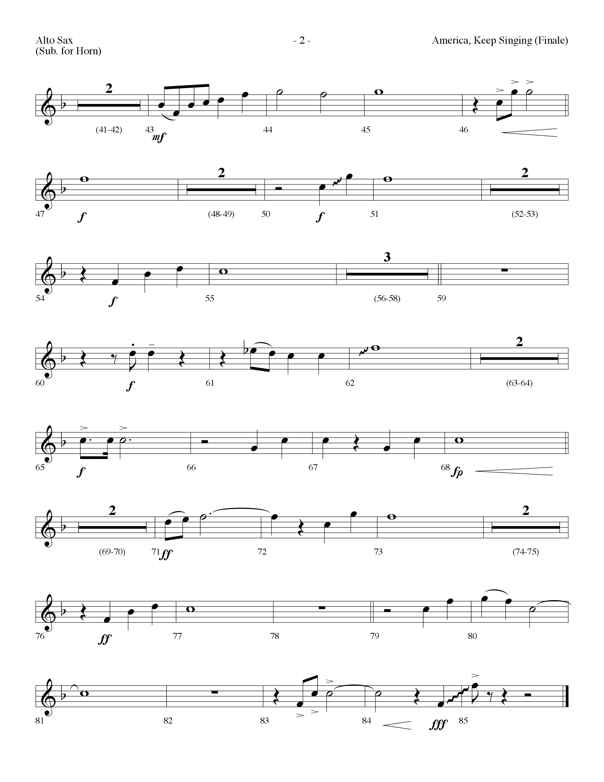 America Keep Singing (Finale) (Choral Anthem SATB) Alto Sax (Lifeway Choral / Arr. Dennis Allen)