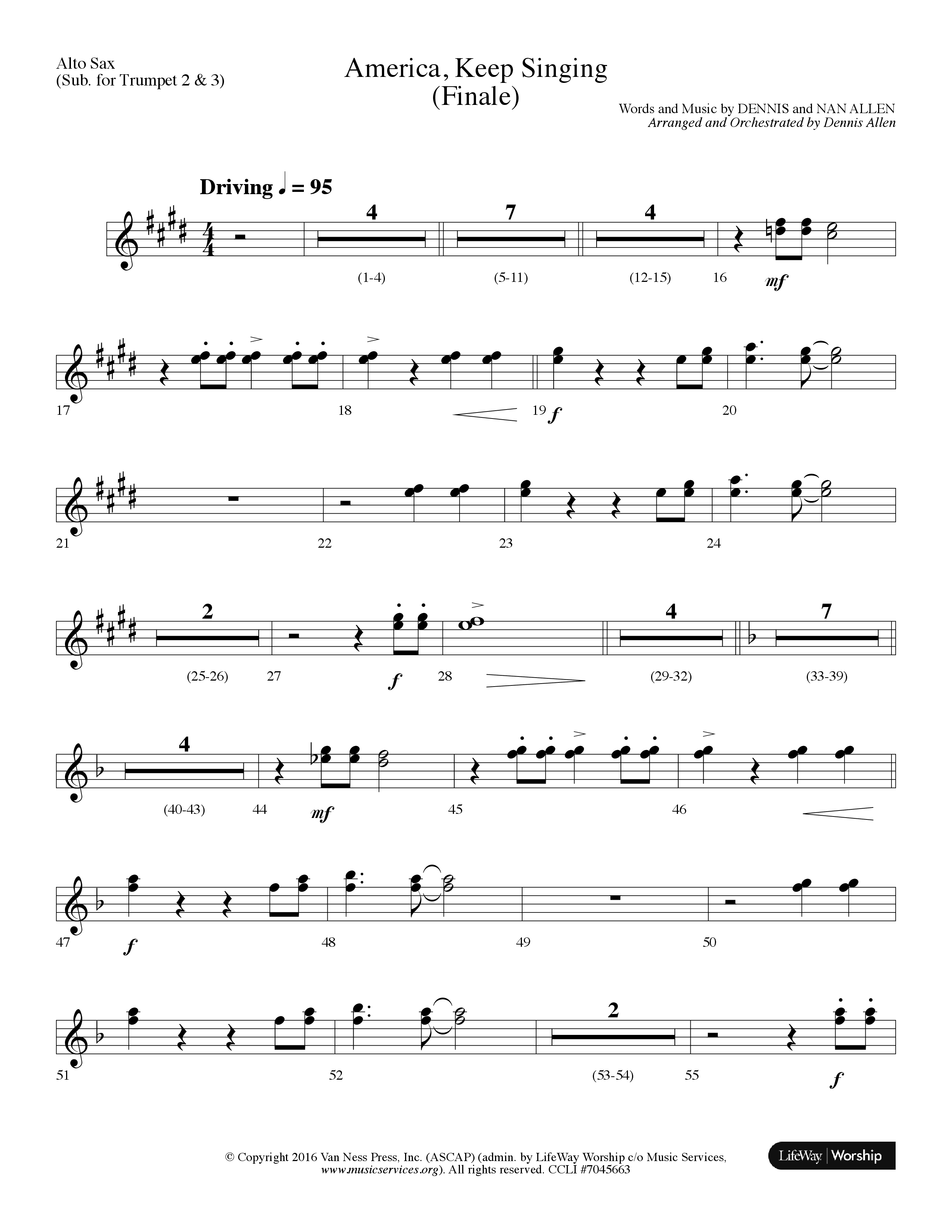 America Keep Singing (Finale) (Choral Anthem SATB) Alto Sax (Lifeway Choral / Arr. Dennis Allen)