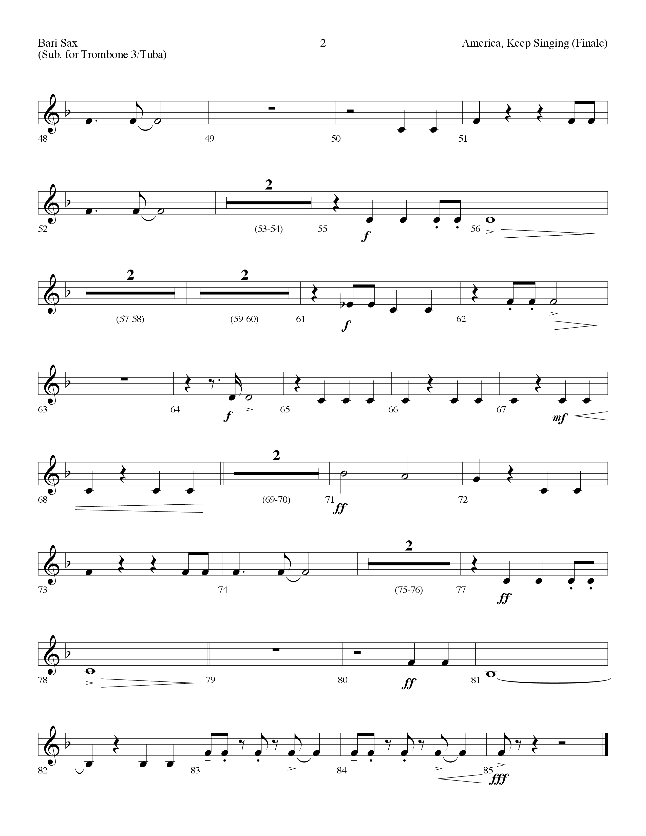 America Keep Singing (Finale) (Choral Anthem SATB) Bari Sax (Lifeway Choral / Arr. Dennis Allen)
