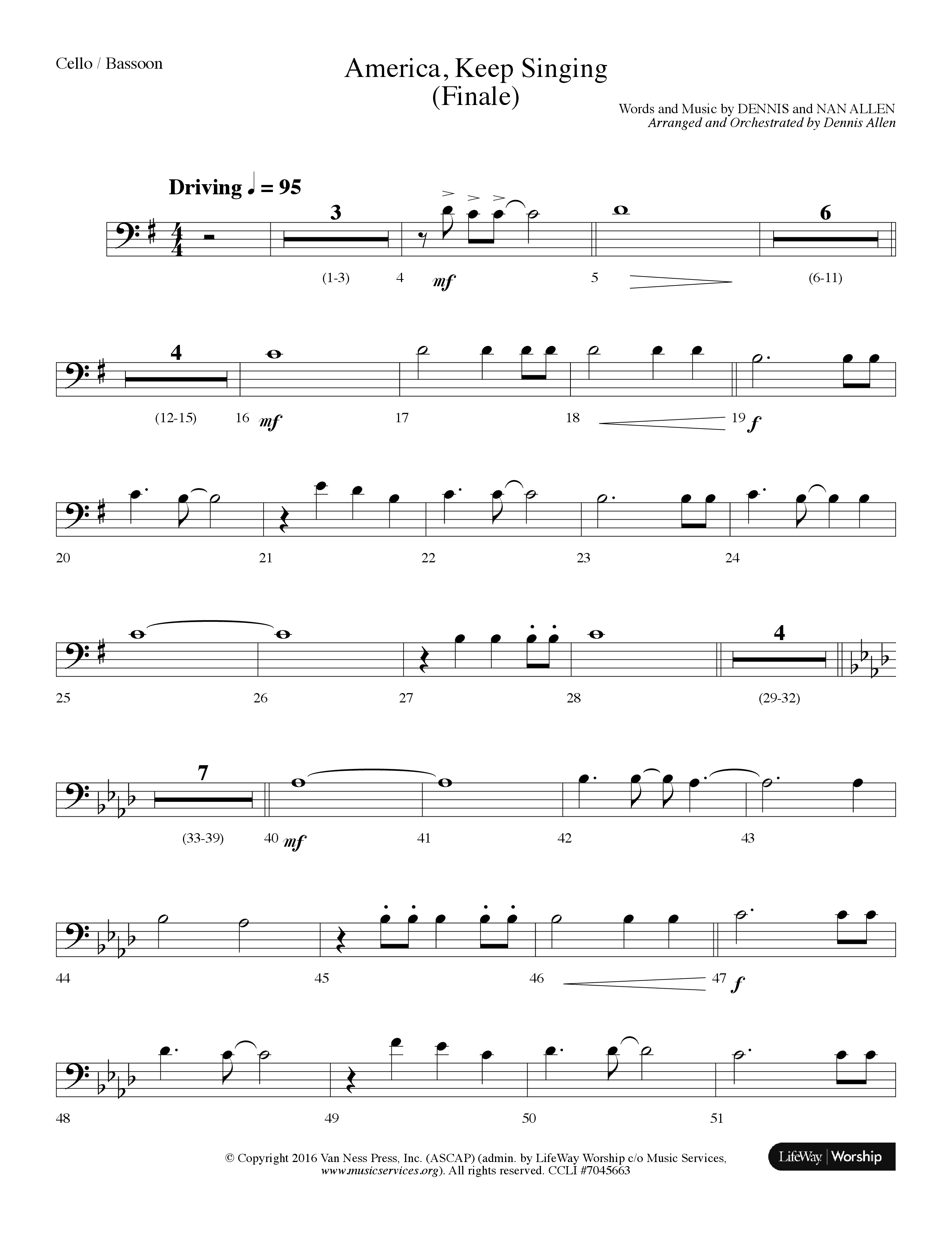America Keep Singing (Finale) (Choral Anthem SATB) Cello (Lifeway Choral / Arr. Dennis Allen)