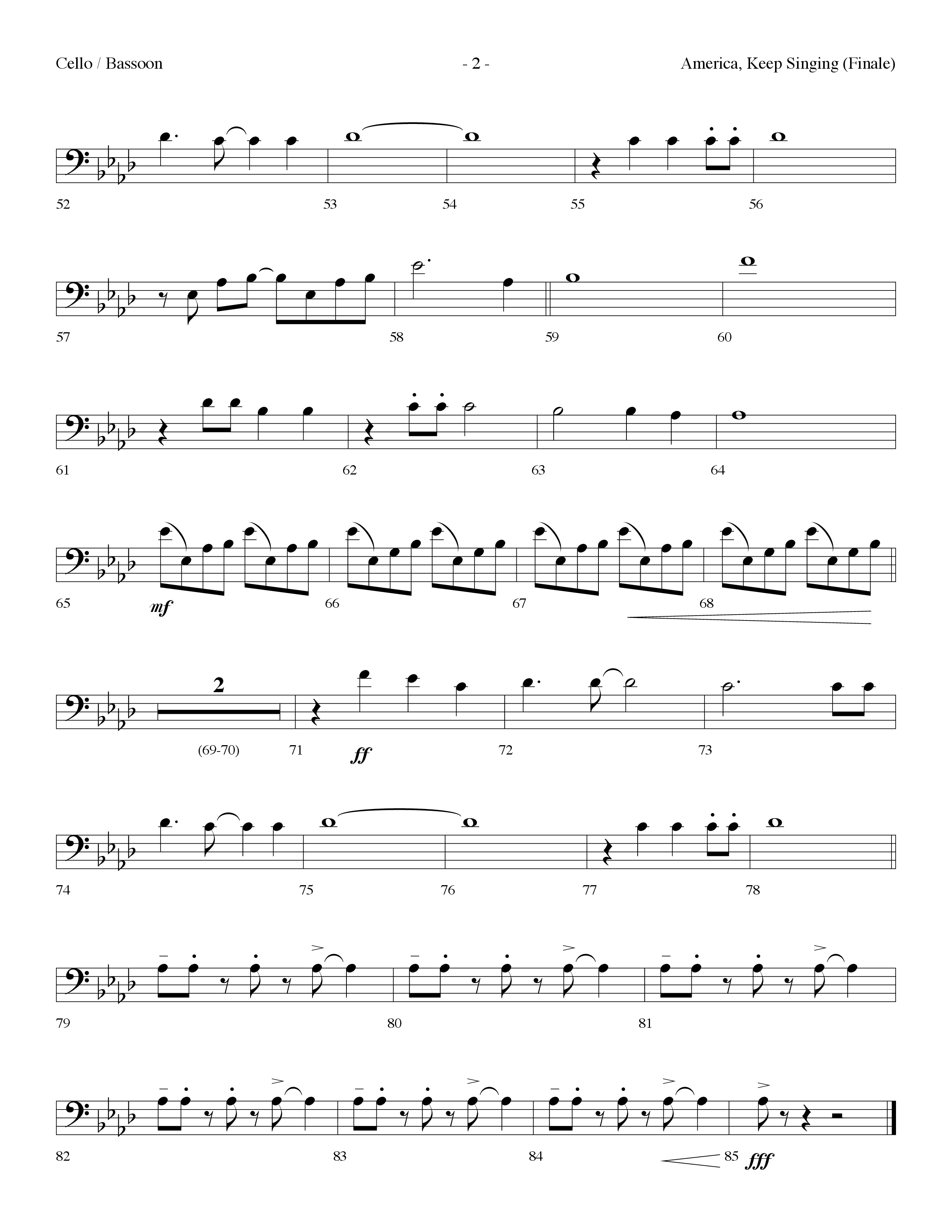 America Keep Singing (Finale) (Choral Anthem SATB) Cello (Lifeway Choral / Arr. Dennis Allen)