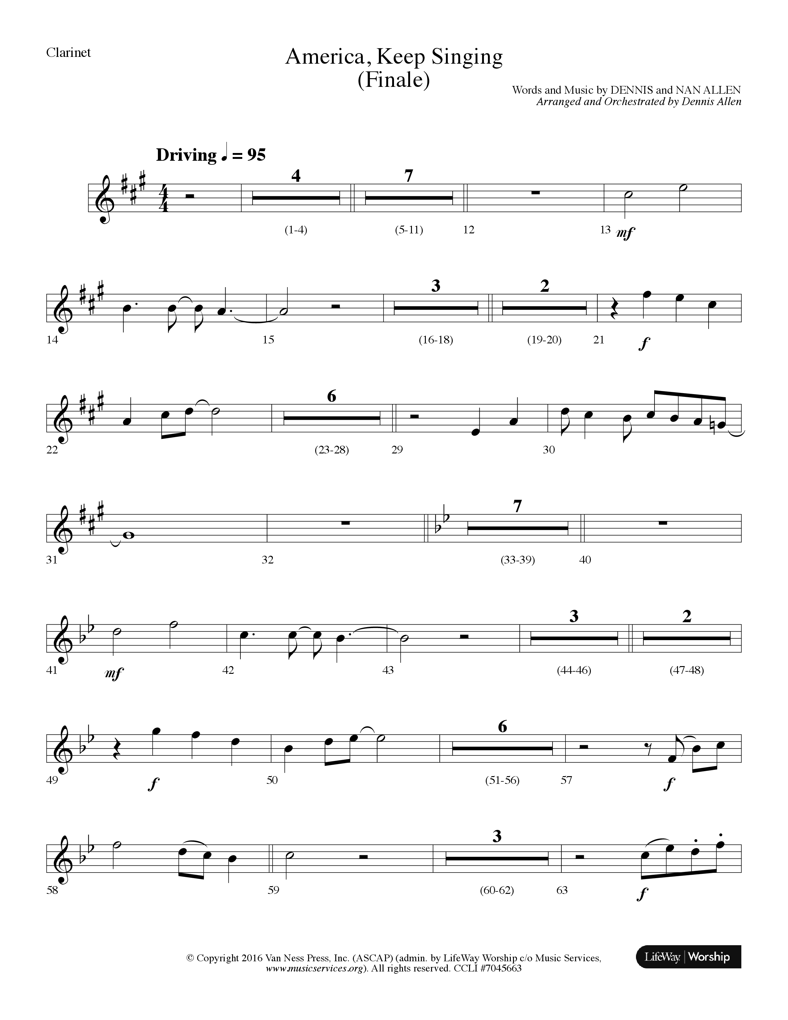 America Keep Singing (Finale) (Choral Anthem SATB) Clarinet (Lifeway Choral / Arr. Dennis Allen)