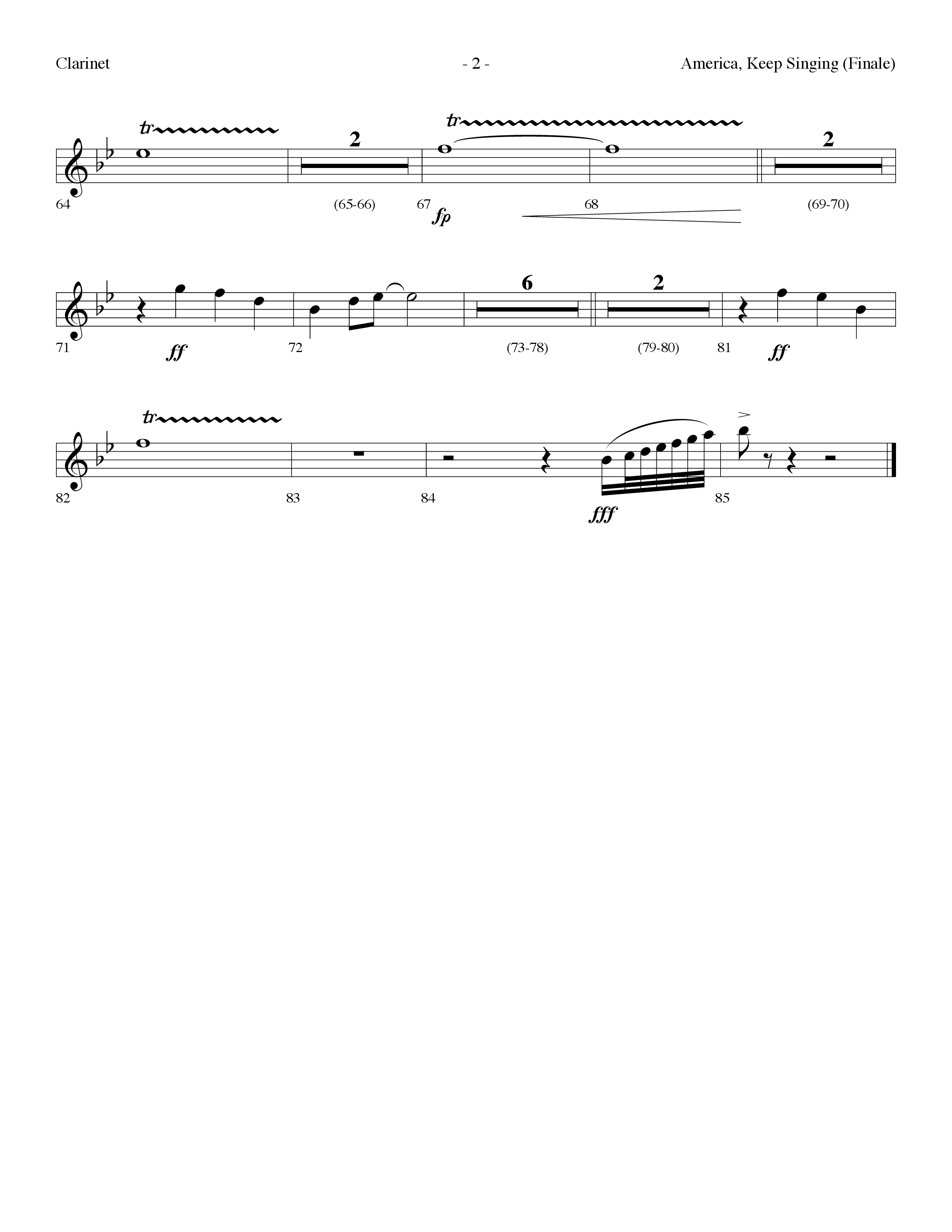 America Keep Singing (Finale) (Choral Anthem SATB) Clarinet (Lifeway Choral / Arr. Dennis Allen)