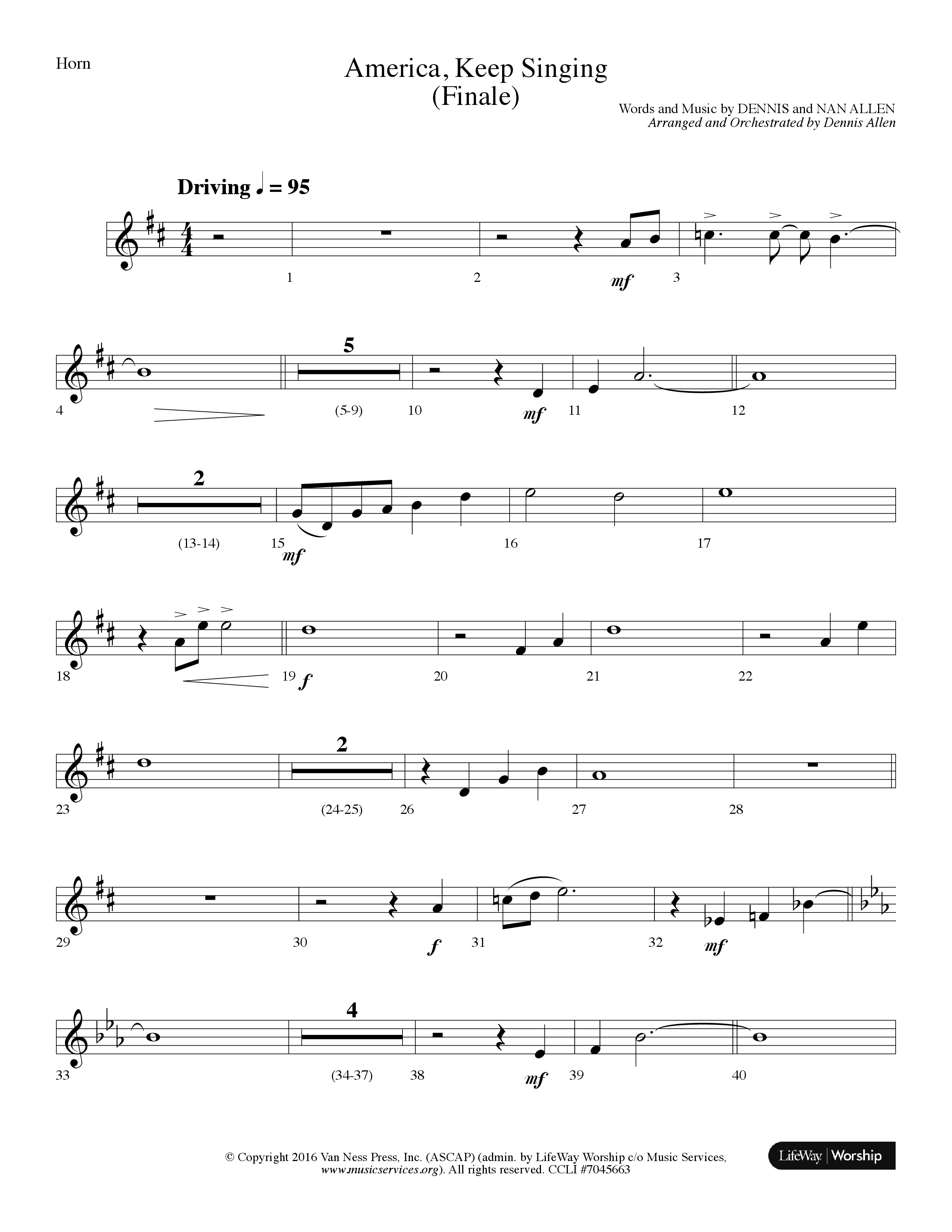 America Keep Singing (Finale) (Choral Anthem SATB) French Horn (Lifeway Choral / Arr. Dennis Allen)
