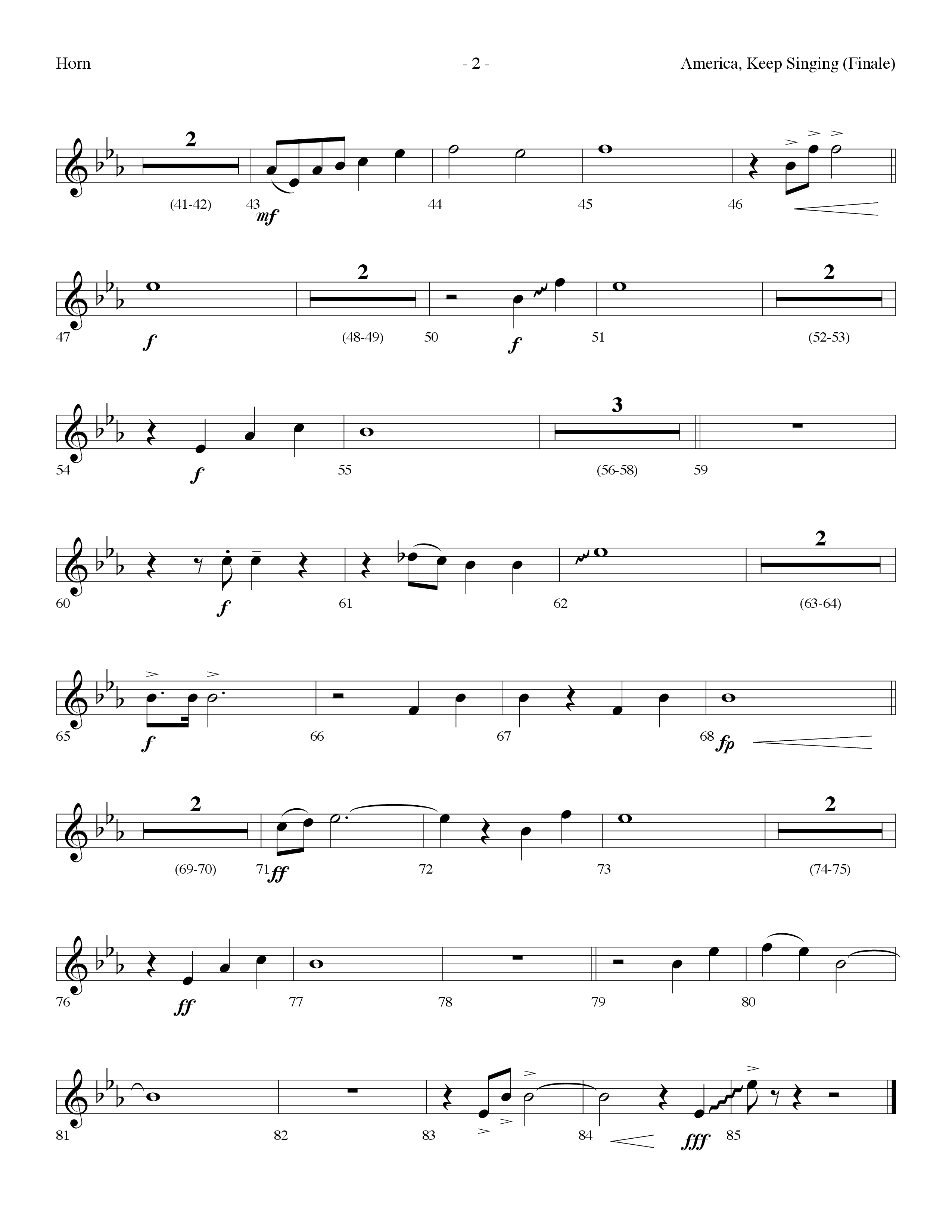America Keep Singing (Finale) (Choral Anthem SATB) French Horn (Lifeway Choral / Arr. Dennis Allen)