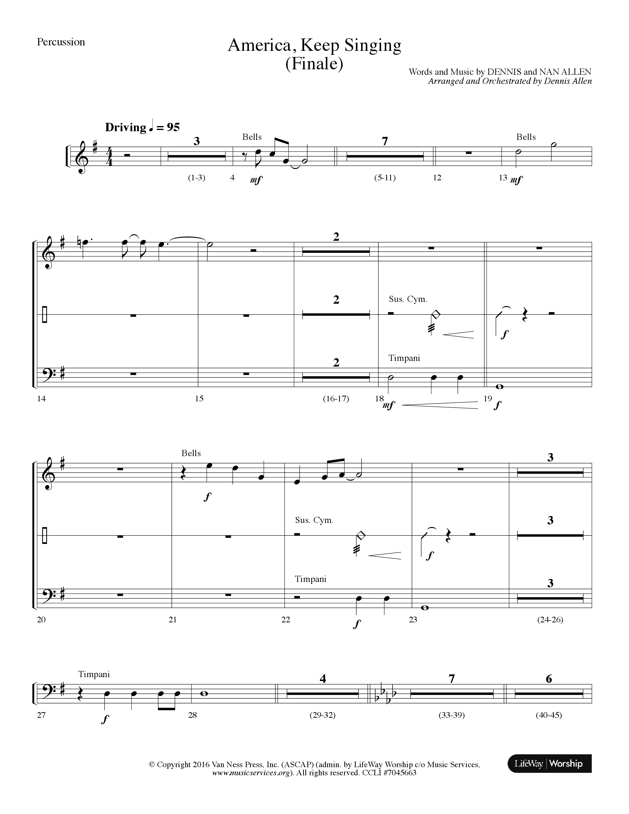 America Keep Singing (Finale) (Choral Anthem SATB) Percussion (Lifeway Choral / Arr. Dennis Allen)