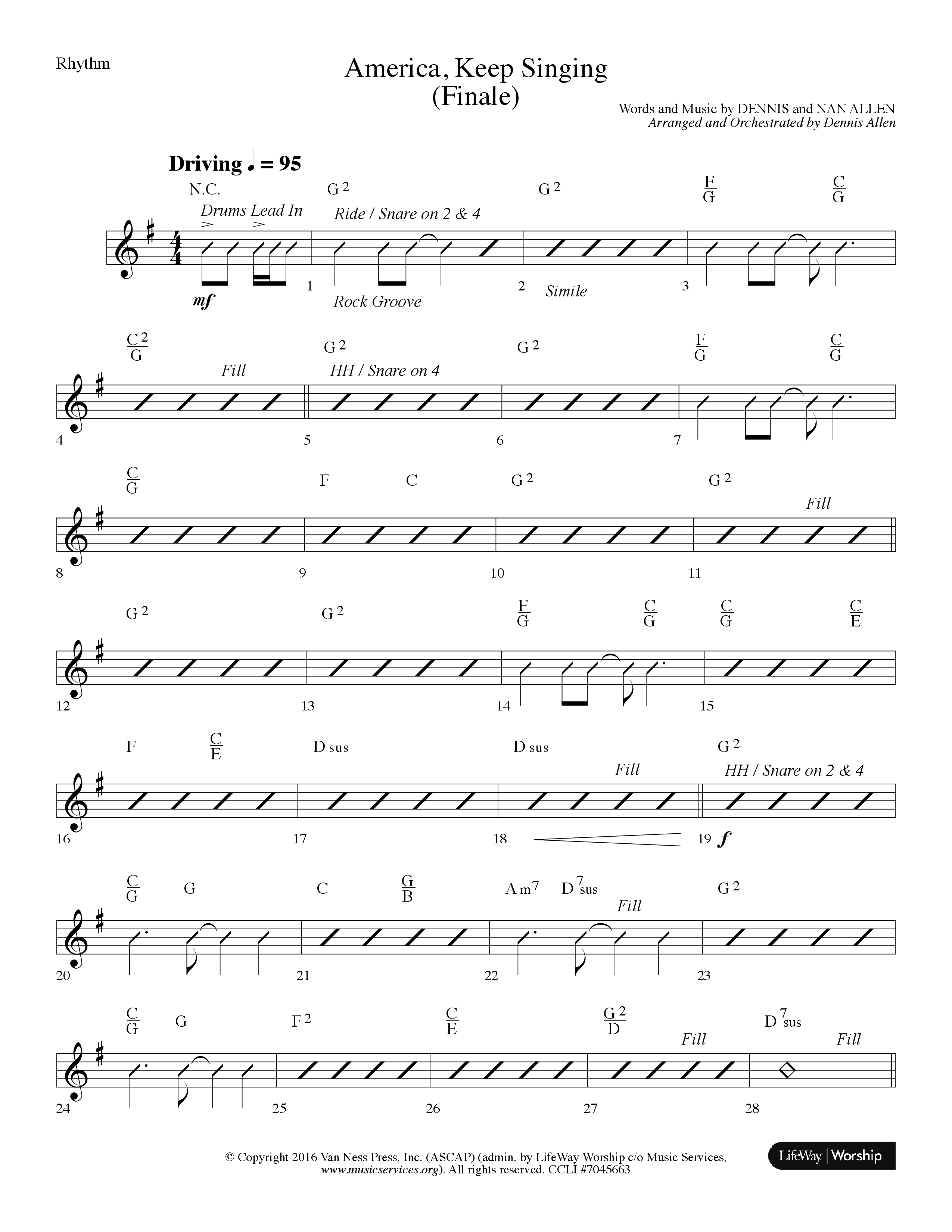 America Keep Singing (Finale) (Choral Anthem SATB) Rhythm Chart (Lifeway Choral / Arr. Dennis Allen)