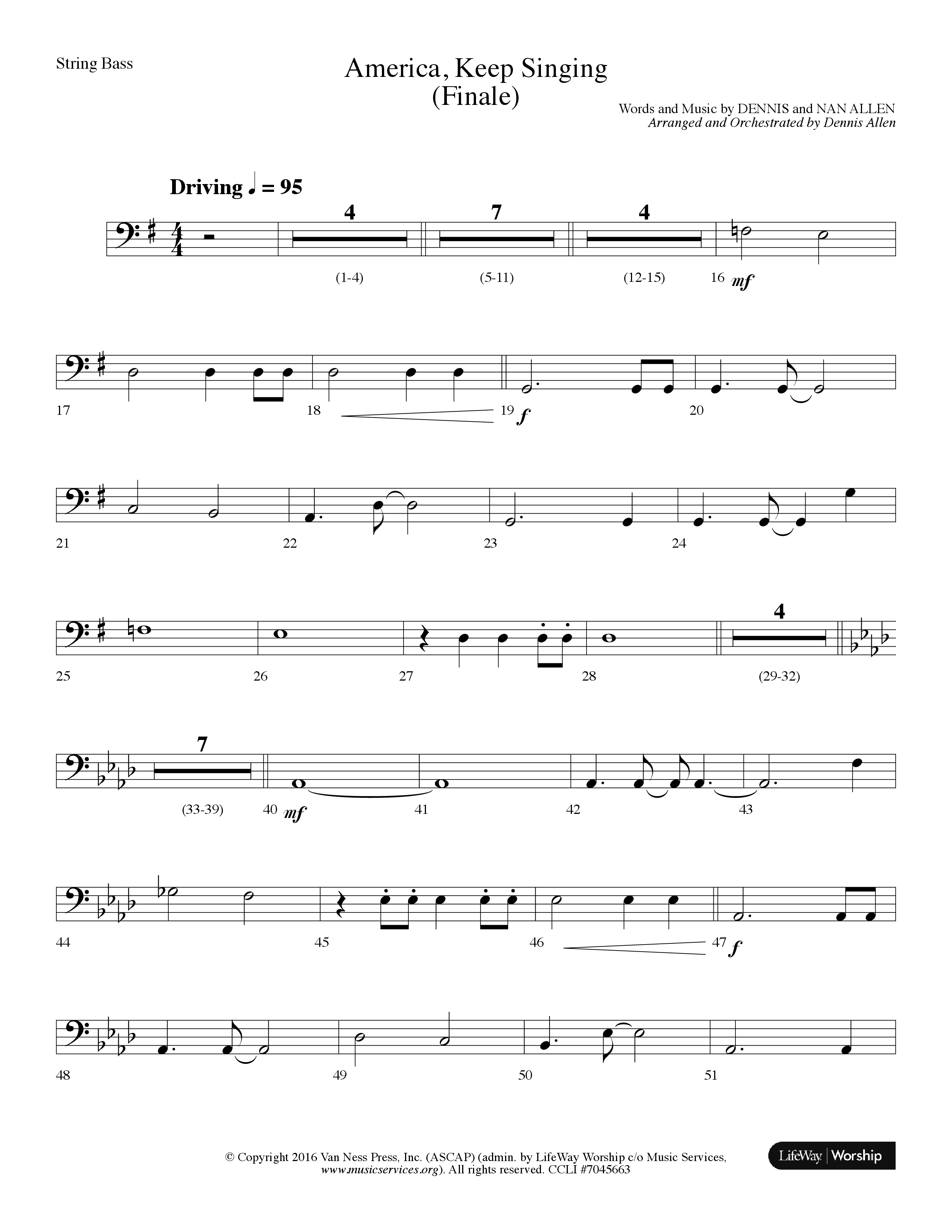 America Keep Singing (Finale) (Choral Anthem SATB) String Bass (Lifeway Choral / Arr. Dennis Allen)