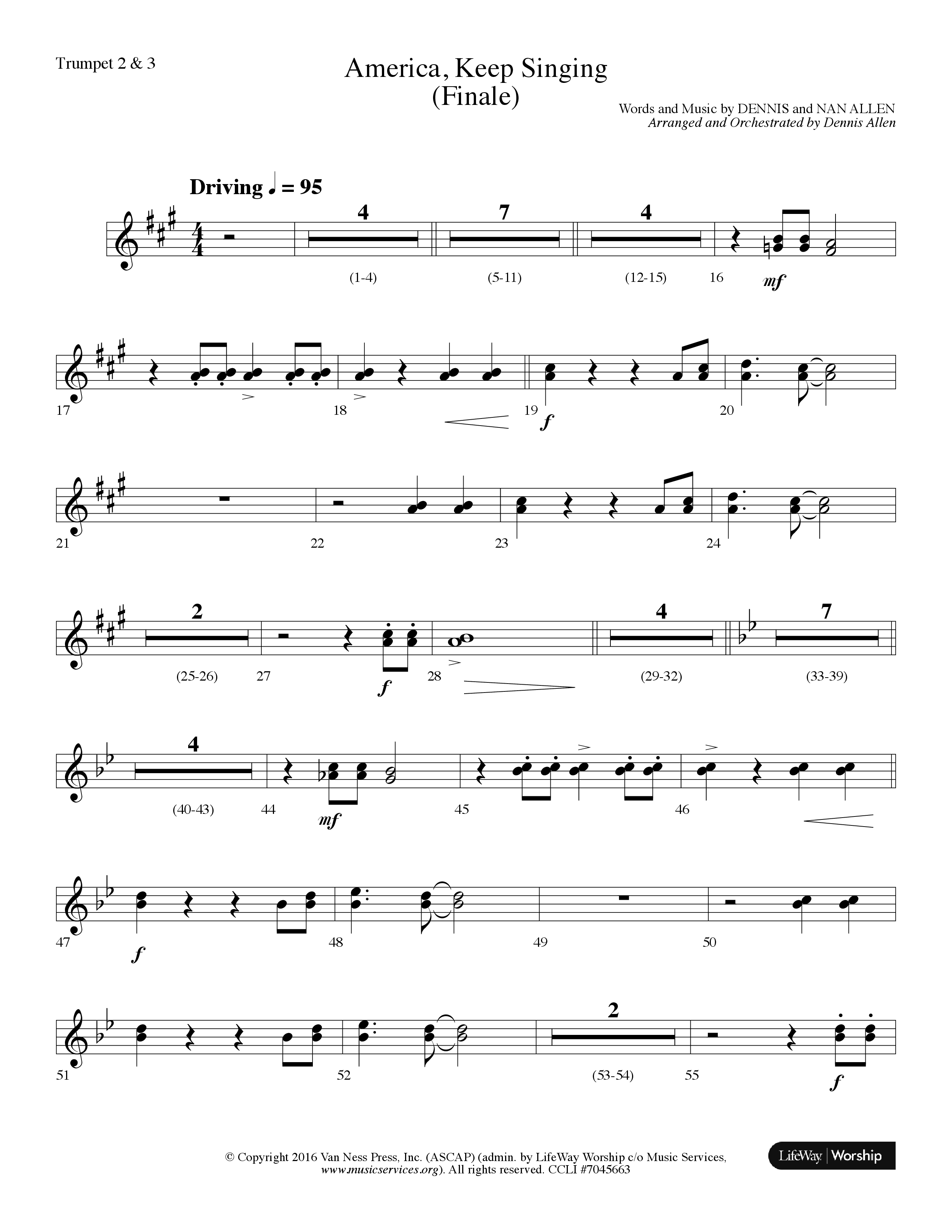America Keep Singing (Finale) (Choral Anthem SATB) Trumpet 2/3 (Lifeway Choral / Arr. Dennis Allen)