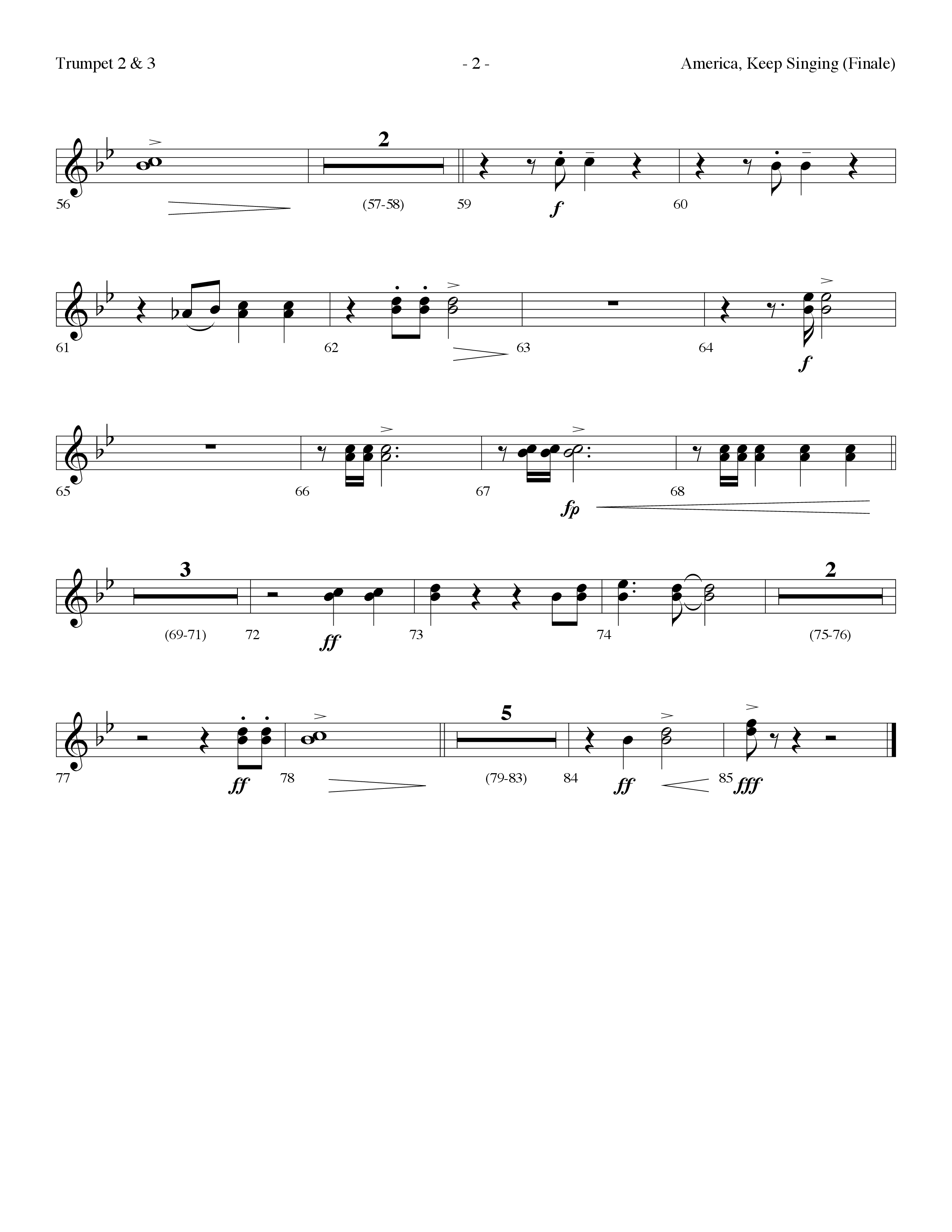 America Keep Singing (Finale) (Choral Anthem SATB) Trumpet 2/3 (Lifeway Choral / Arr. Dennis Allen)