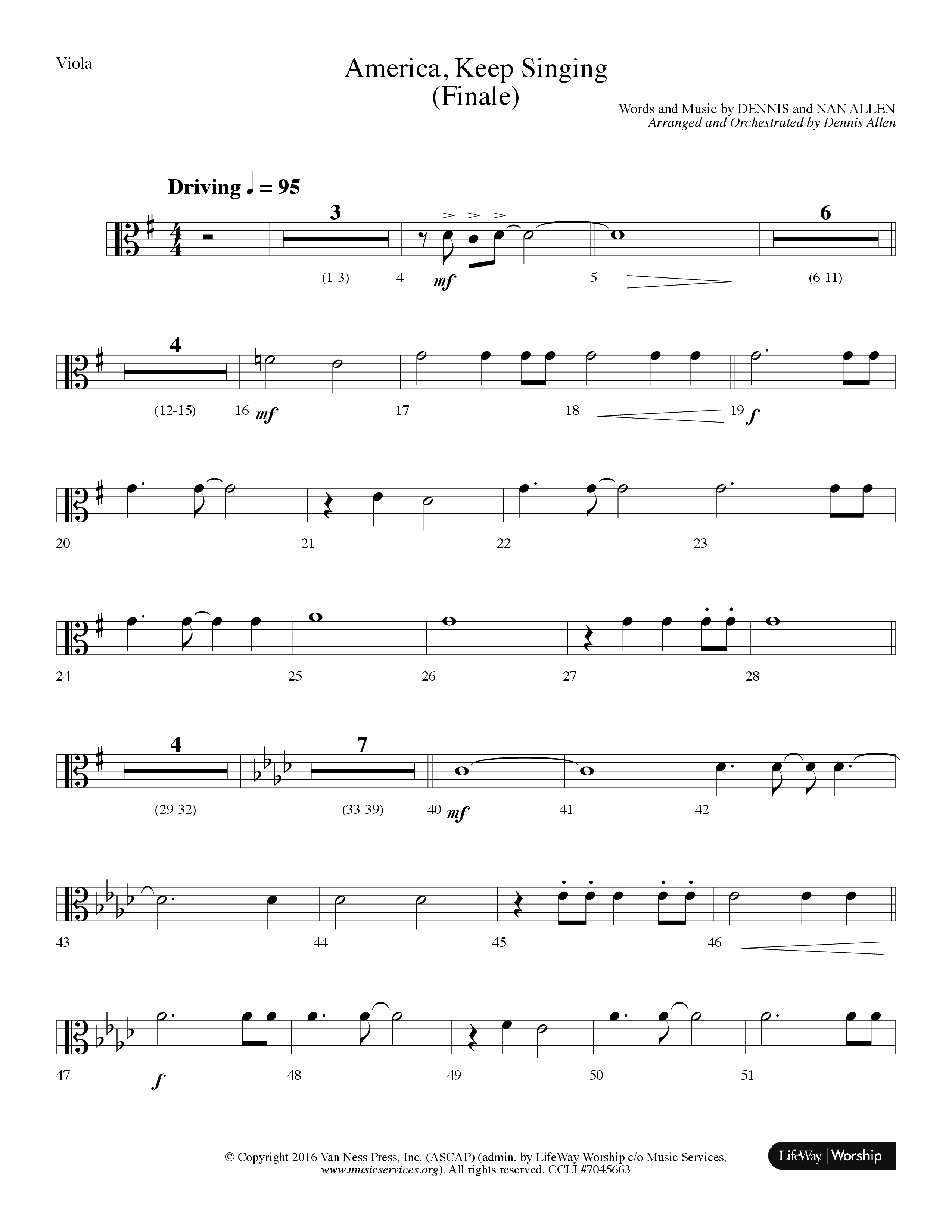 America Keep Singing (Finale) (Choral Anthem SATB) Viola (Lifeway Choral / Arr. Dennis Allen)