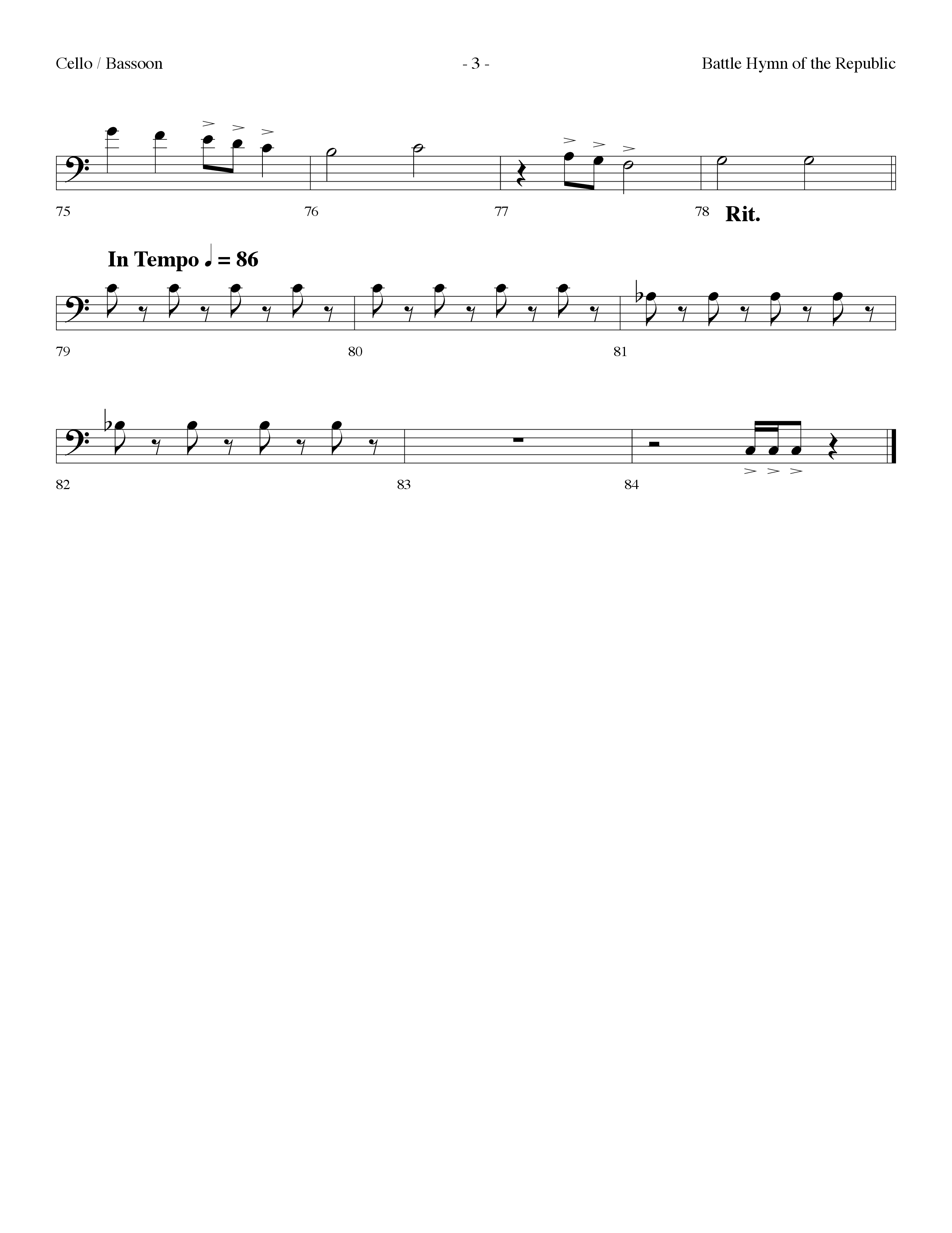 Battle Hymn Of The Republic (with Cry For Freedom) (Choral Anthem SATB) Cello (Lifeway Choral / Arr. Dennis Allen)
