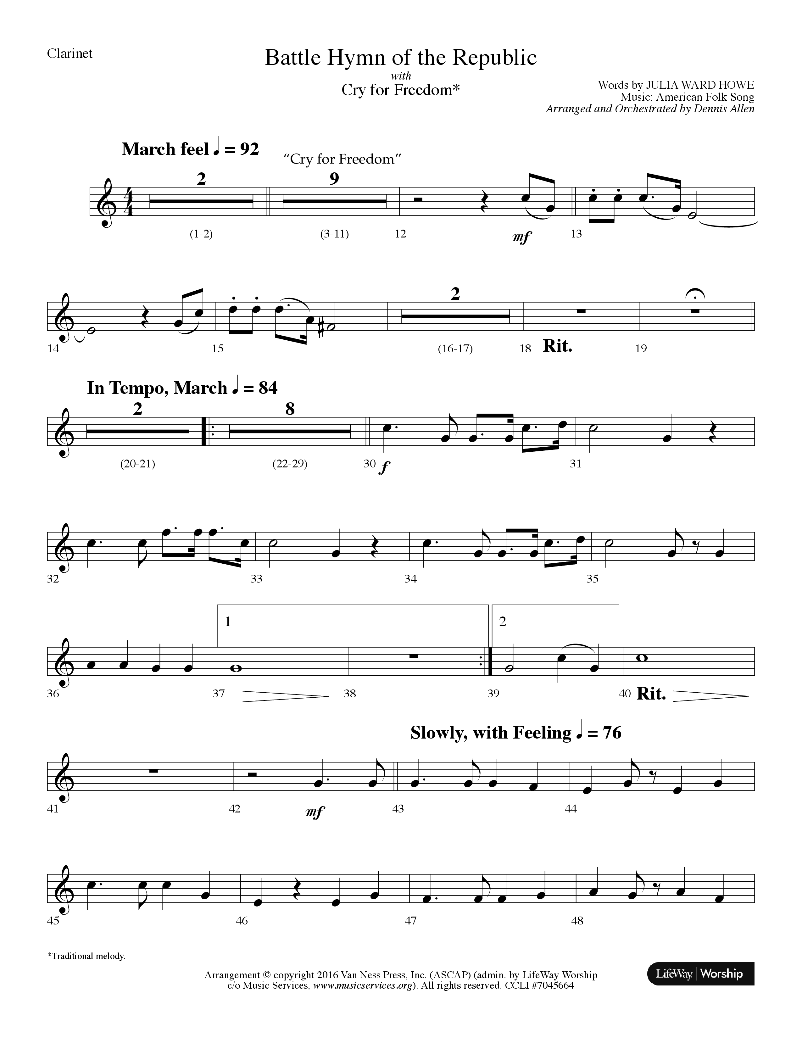 Battle Hymn Of The Republic (with Cry For Freedom) (Choral Anthem SATB) Clarinet (Lifeway Choral / Arr. Dennis Allen)