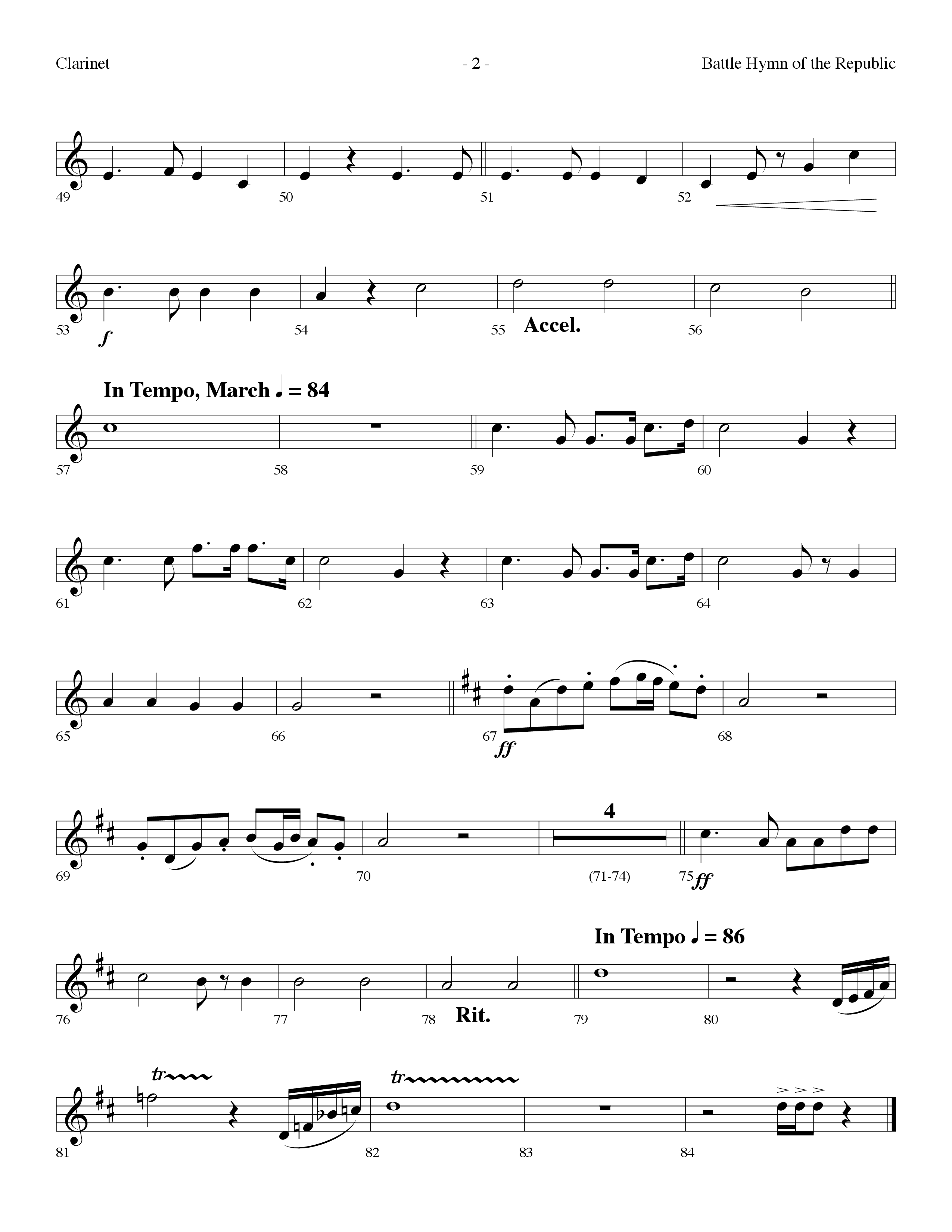 Battle Hymn Of The Republic (with Cry For Freedom) (Choral Anthem SATB) Clarinet (Lifeway Choral / Arr. Dennis Allen)