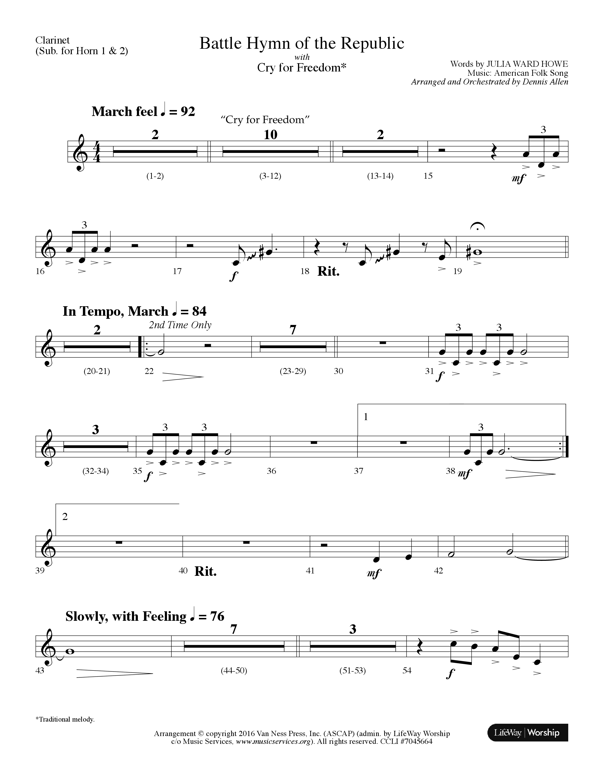 Battle Hymn Of The Republic (with Cry For Freedom) (Choral Anthem SATB) Clarinet (Lifeway Choral / Arr. Dennis Allen)
