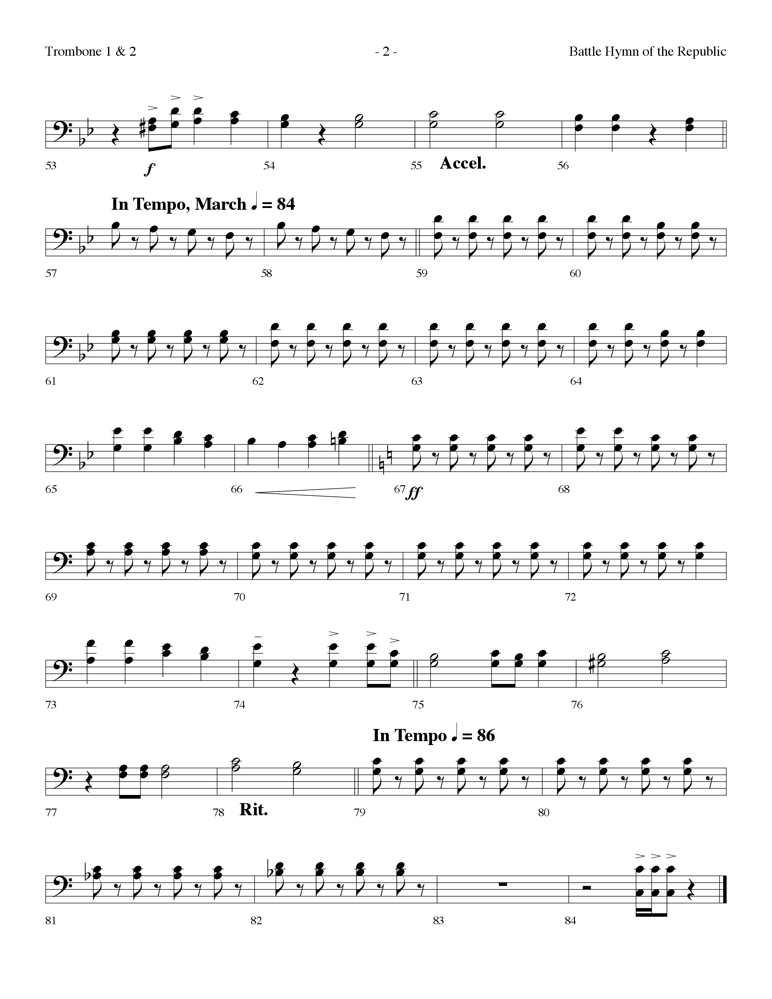 Battle Hymn Of The Republic (with Cry For Freedom) (Choral Anthem SATB) Trombone 1/2 (Lifeway Choral / Arr. Dennis Allen)