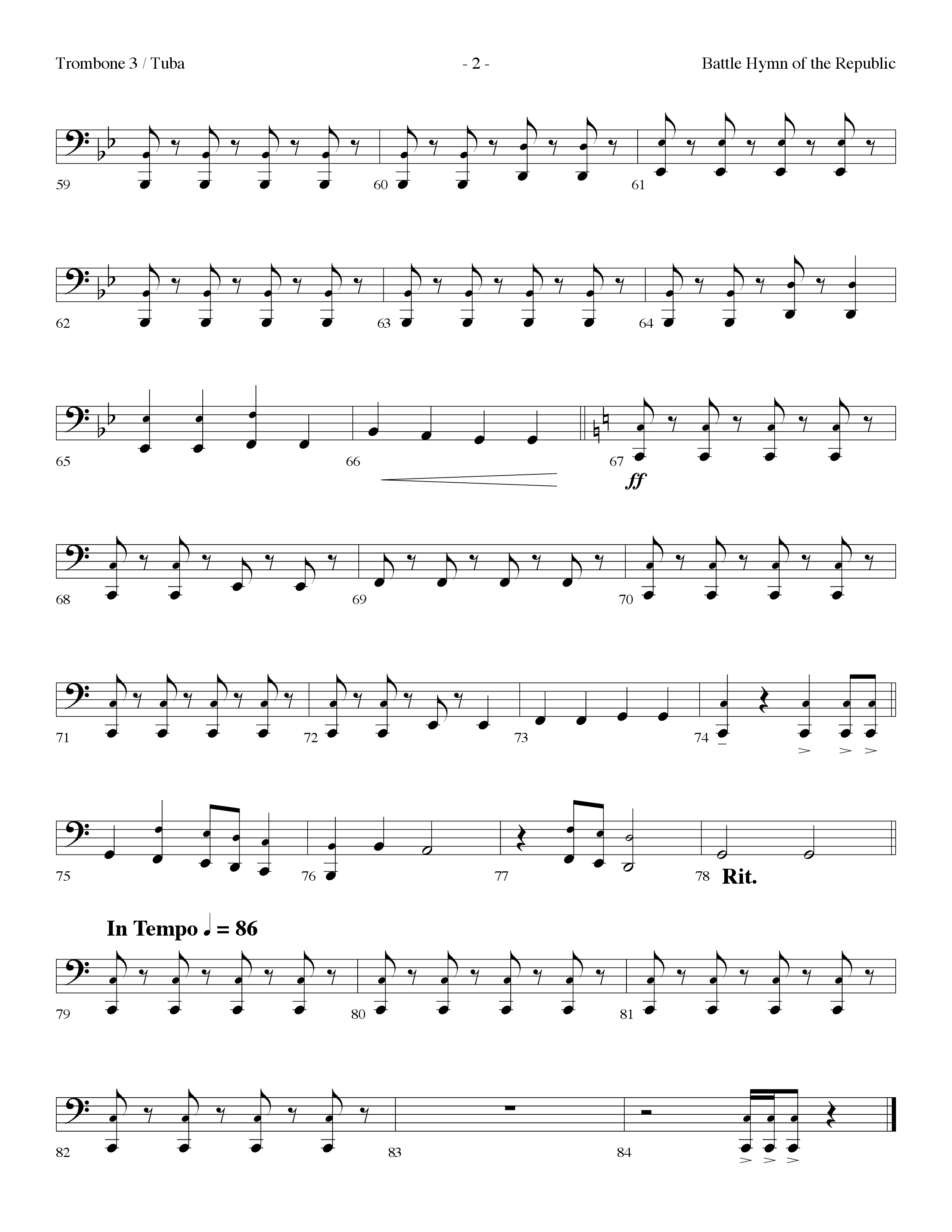 Battle Hymn Of The Republic (with Cry For Freedom) (Choral Anthem SATB) Trombone 3/Tuba (Lifeway Choral / Arr. Dennis Allen)