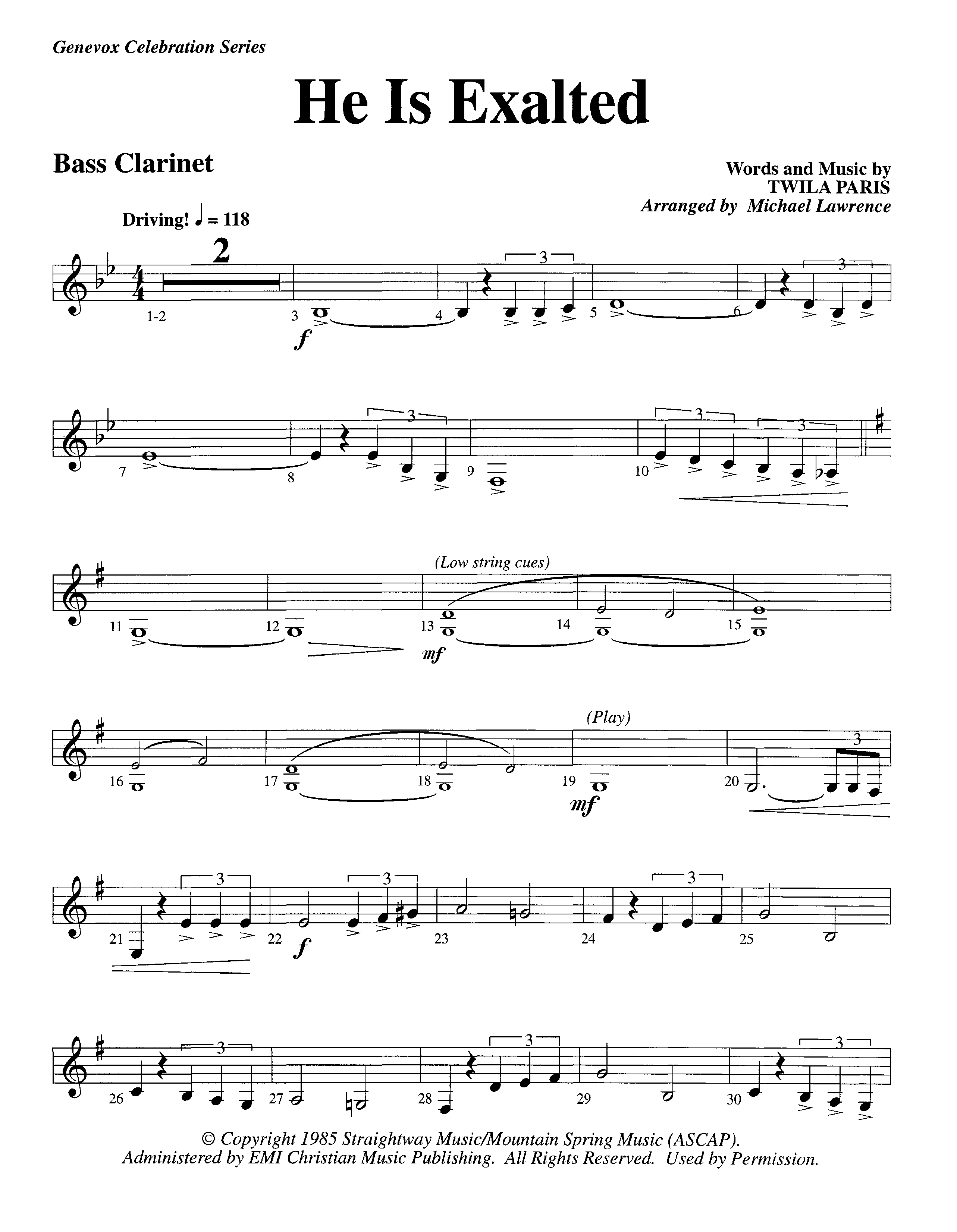 He Is Exalted (Instrumental) Bass Clarinet (Lifeway Worship / Arr. Michael Lawrence)