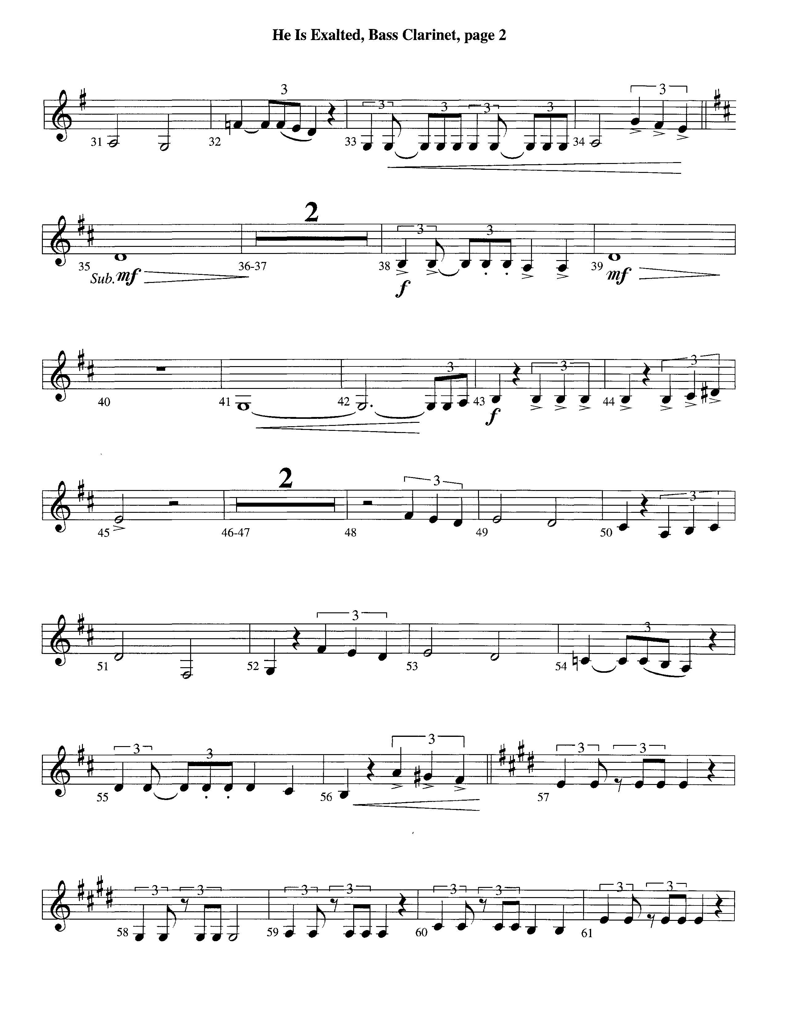 He Is Exalted (Instrumental) Bass Clarinet (Lifeway Worship / Arr. Michael Lawrence)