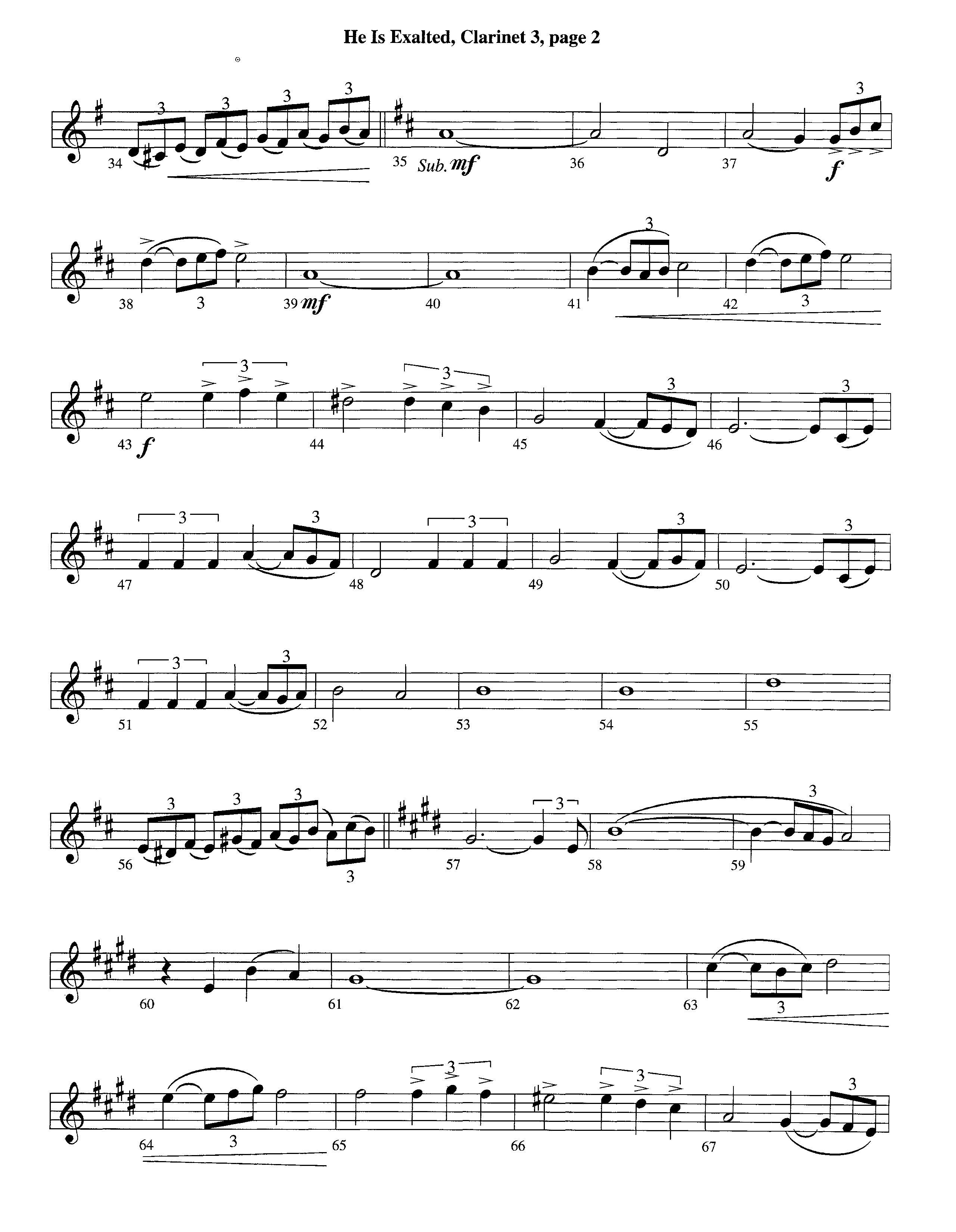 He Is Exalted (Instrumental) Clarinet 3 (Lifeway Worship / Arr. Michael Lawrence)