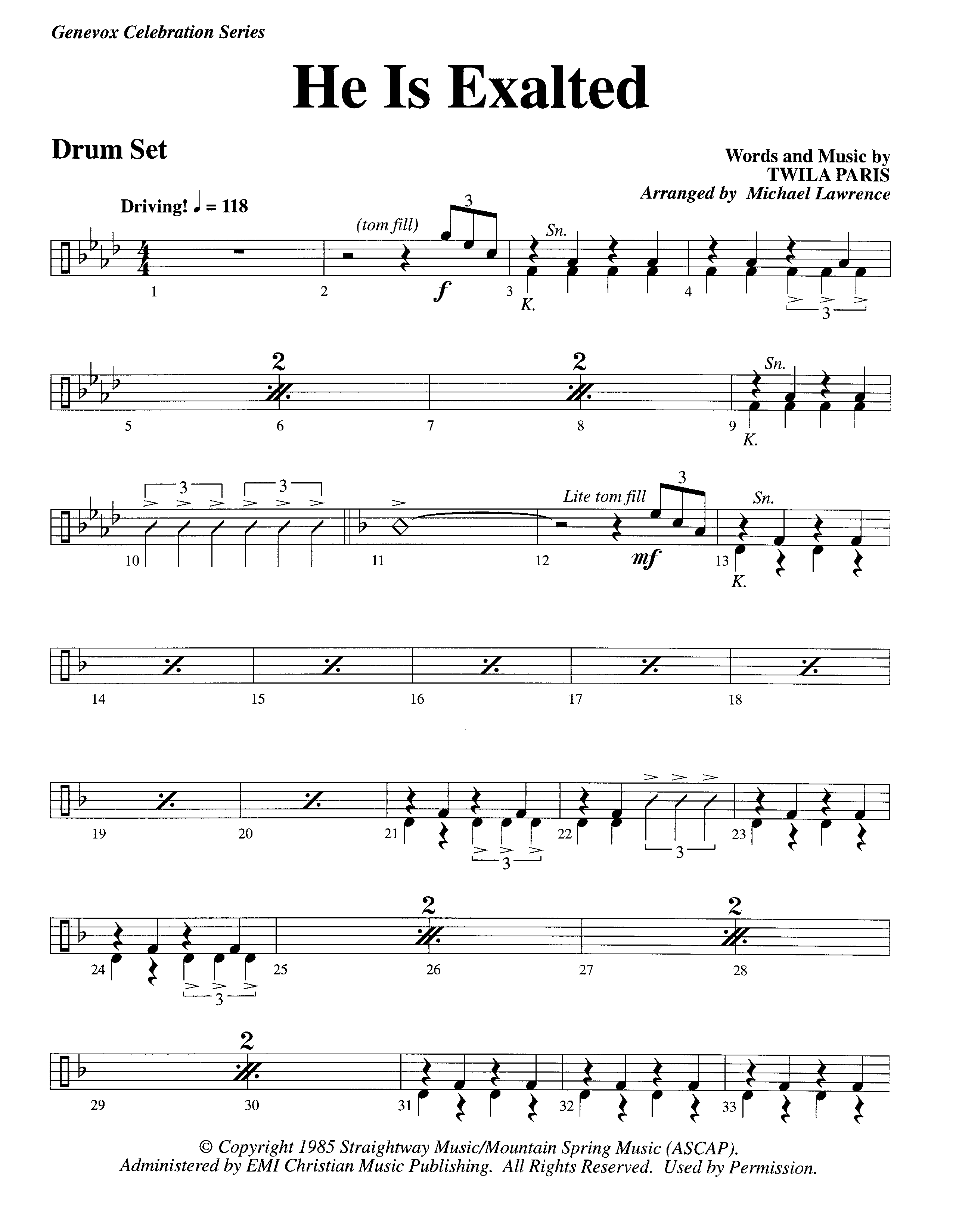 He Is Exalted (Instrumental) Drum Set (Lifeway Worship / Arr. Michael Lawrence)