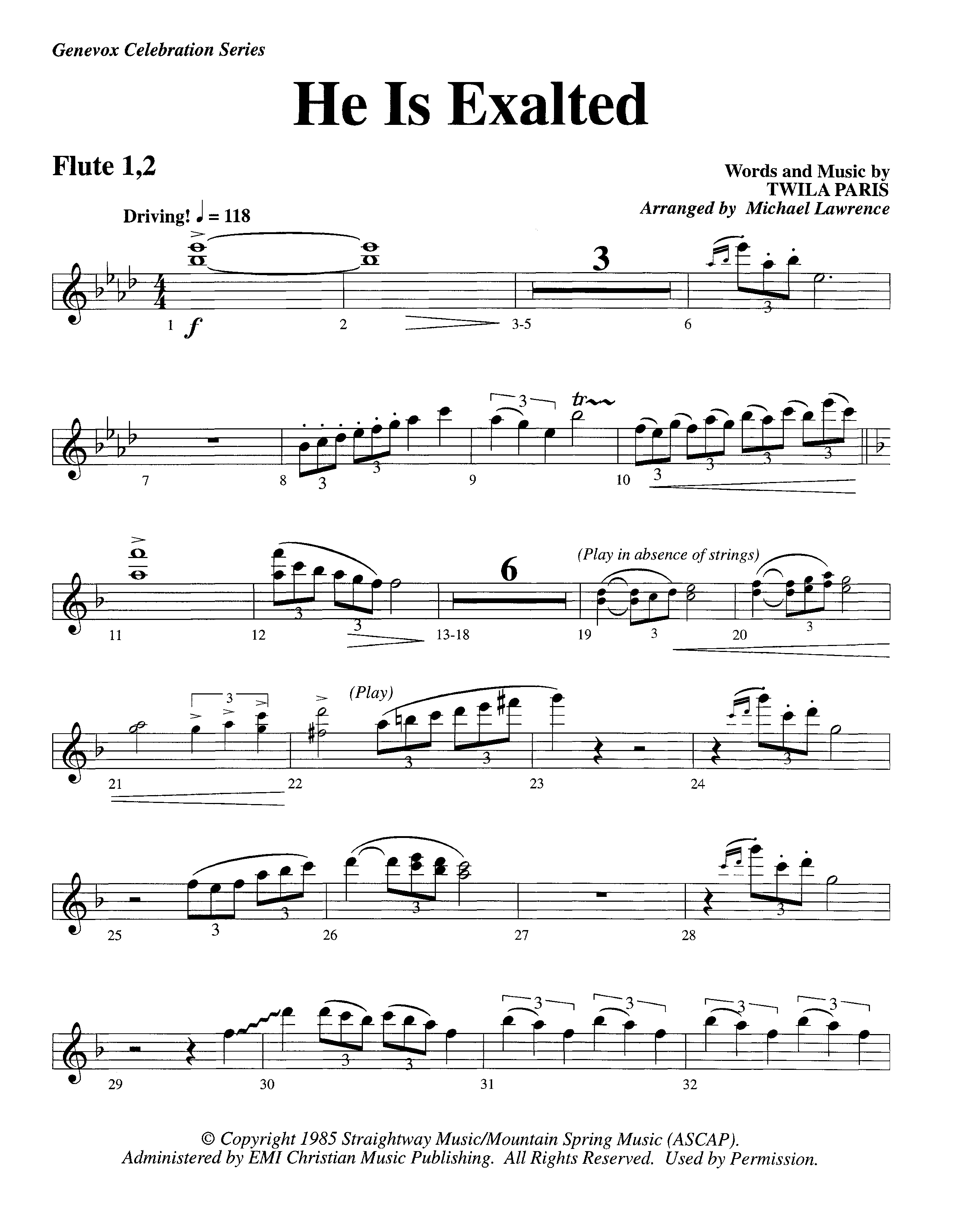 He Is Exalted (Instrumental) Flute 1/2 (Lifeway Worship / Arr. Michael Lawrence)